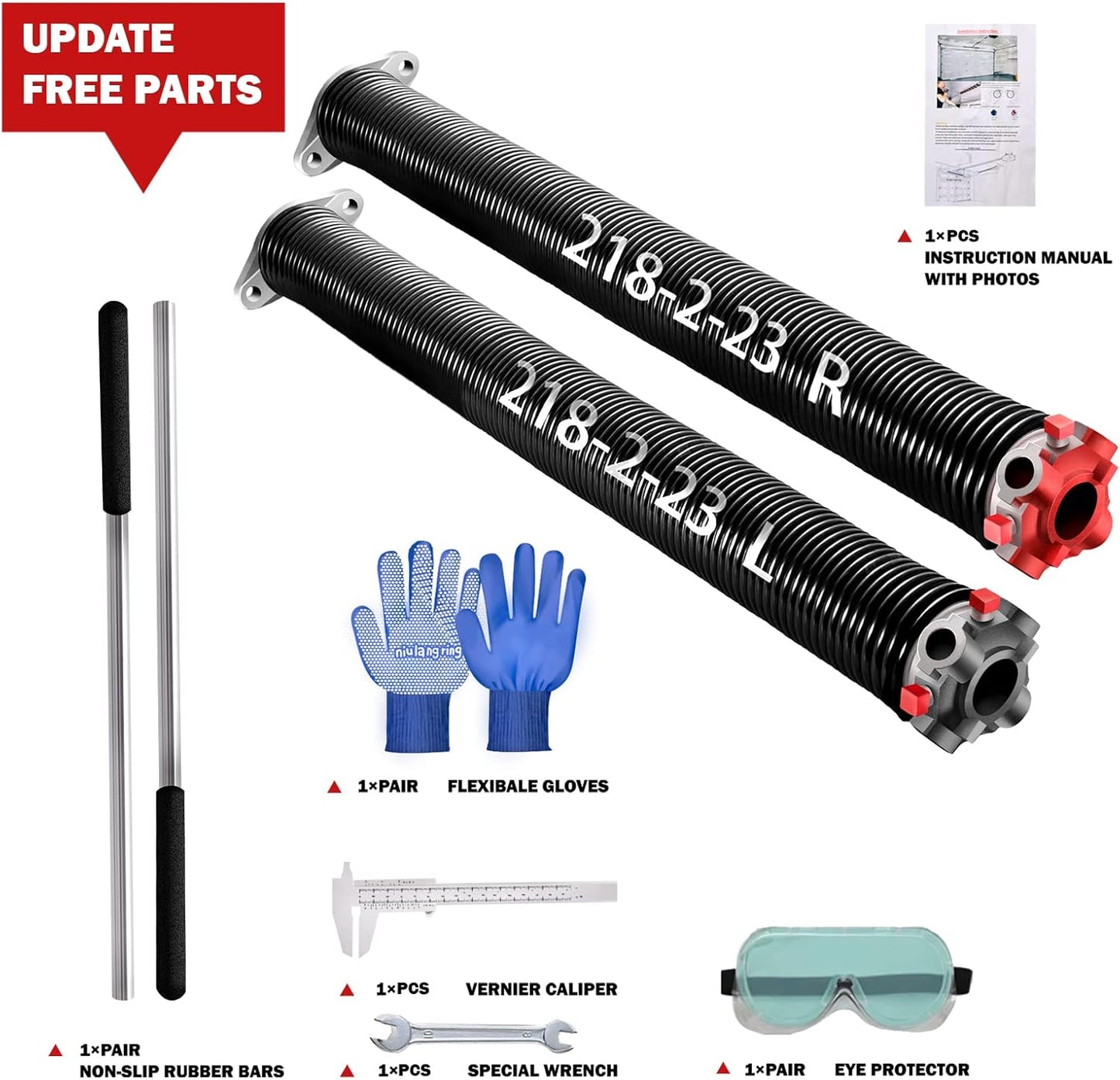 2" Garage Door Springs, Garage Door Spring Replacement,Torsion Springs Pair for Garage Door Set Includes Left Right Door Springs, with Non-Slip Winding Rods for DIY Replacement (0.207x2''x22'')