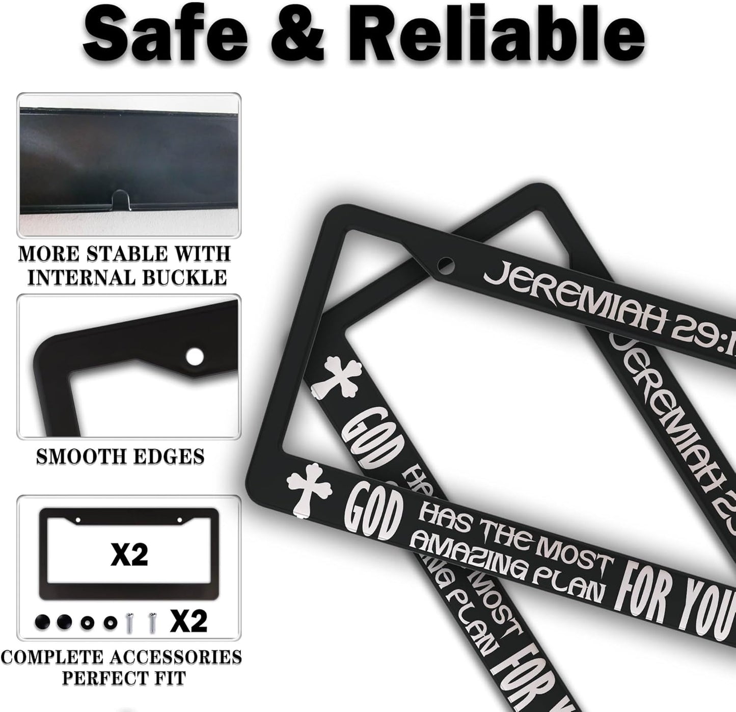 Plate Cover for Car Black and White License Plate Frames Jeremiah 29:11 God Has The Most Amazing Plan for You Aluminum Metal Car Accessory 2 Pack with Screw Covers Set