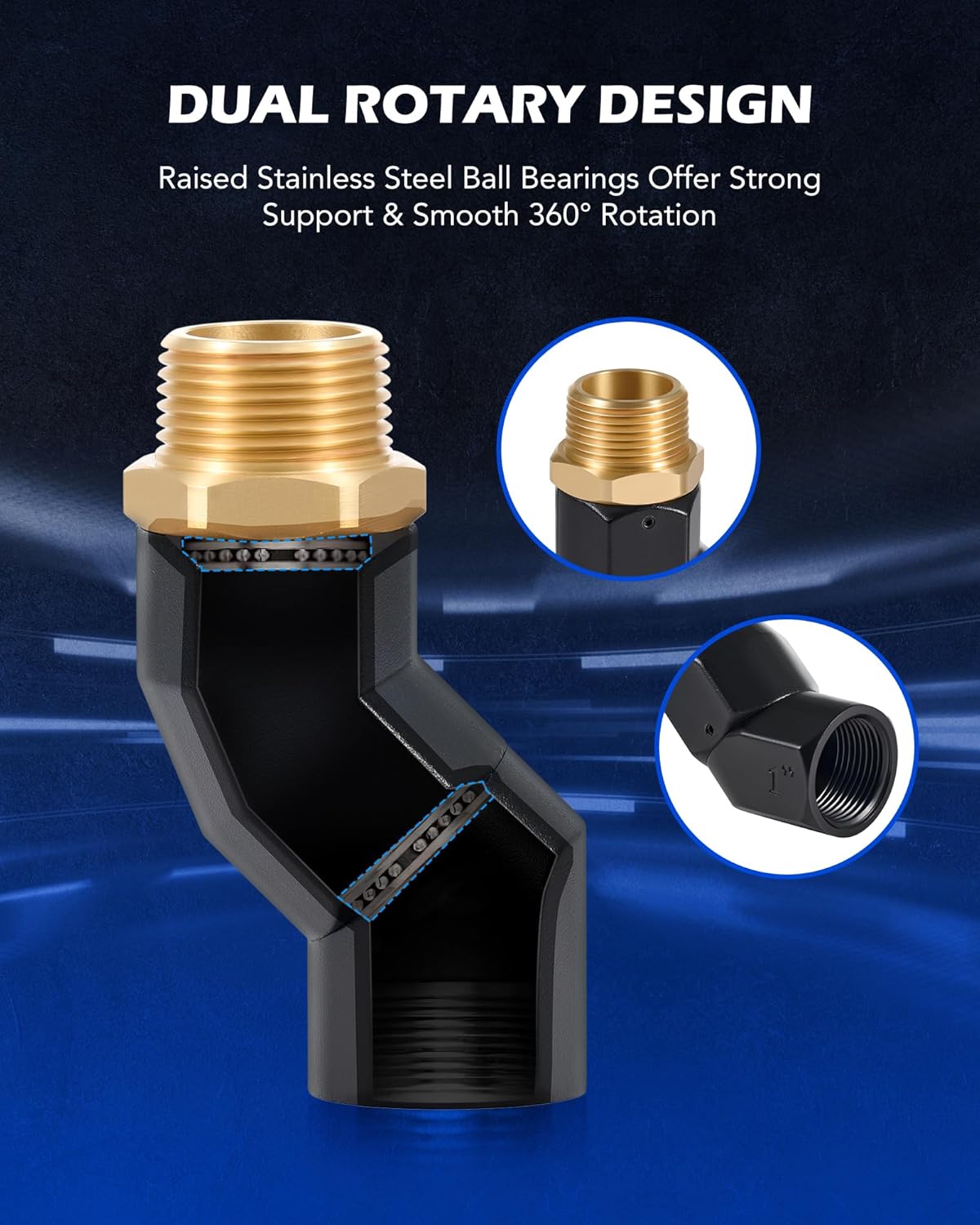 Orion Motor Tech 1" NPT Fuel Hose Nozzle Swivel, 1" Dual NPT Fuel Transfer Pump Nozzle Swivel, Multi Plane 360 Rotating Fuel Pump Tank Hose Swivel