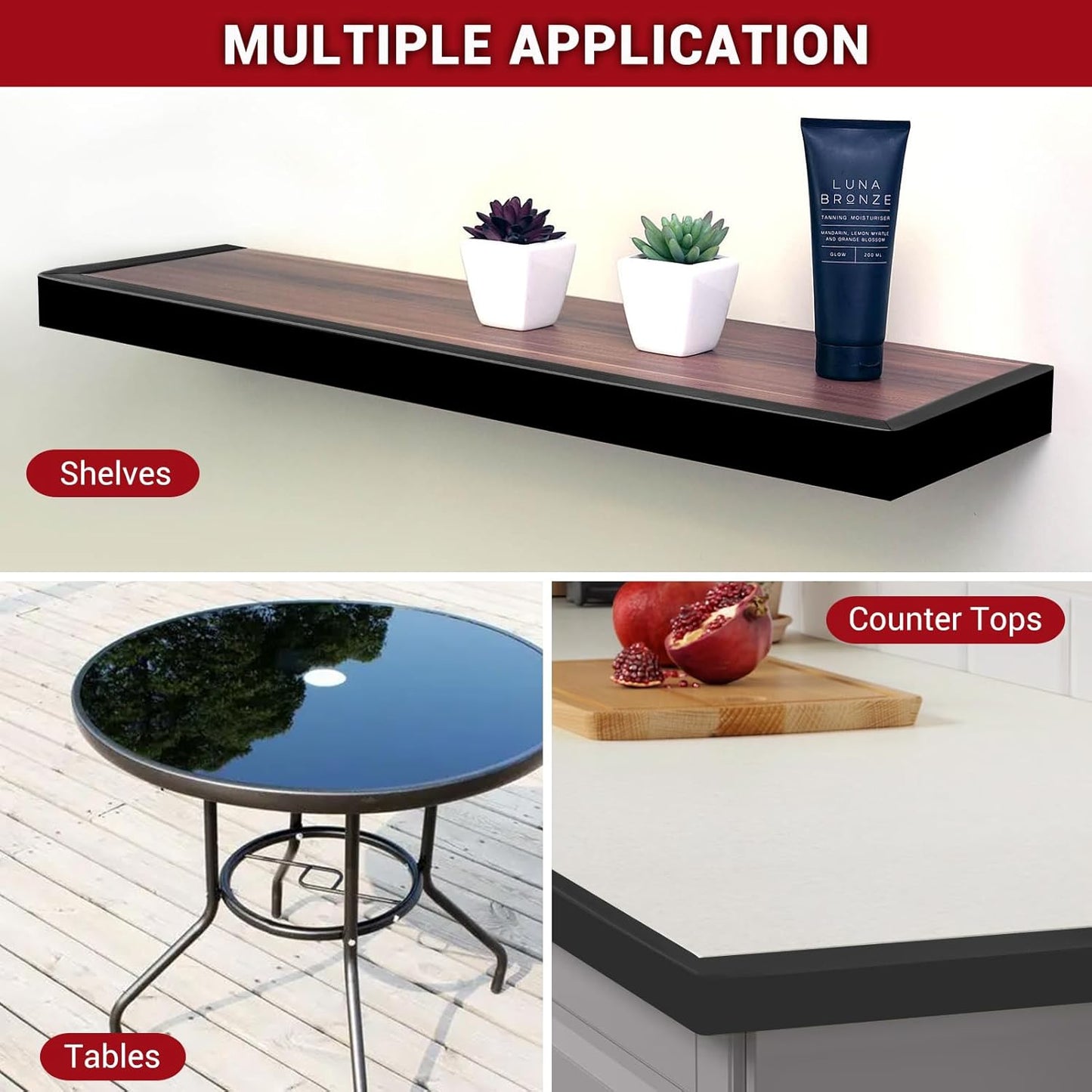 Rubber Edge Trim, Flexible Self-Adhesive U Shaped Peel and Stick Edge Banding, 1-3/4"(44.5mm) U Channel Edge Protector, Edge Guards for Woods, Furniture, 20Ft, Black Color