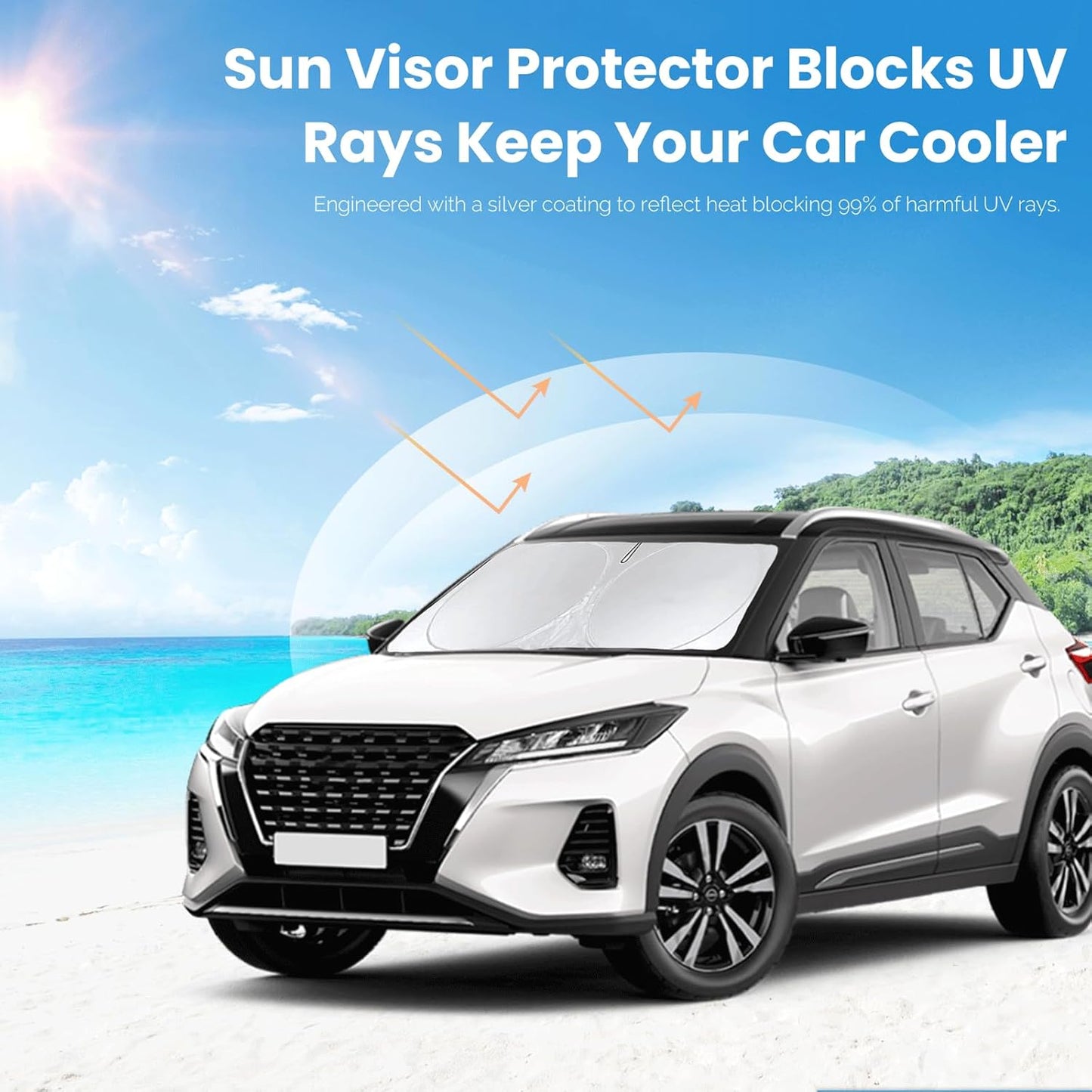 Custom Fit Nissan Kicks Windshield Sunshade 2018 2019 2020 2021 2022 2023 2024 2025 for Kicks, S, SV, SR Crossover Accessories Front Window Shades Car Shield Cover 240T Sun Visor Blocks UV Rays