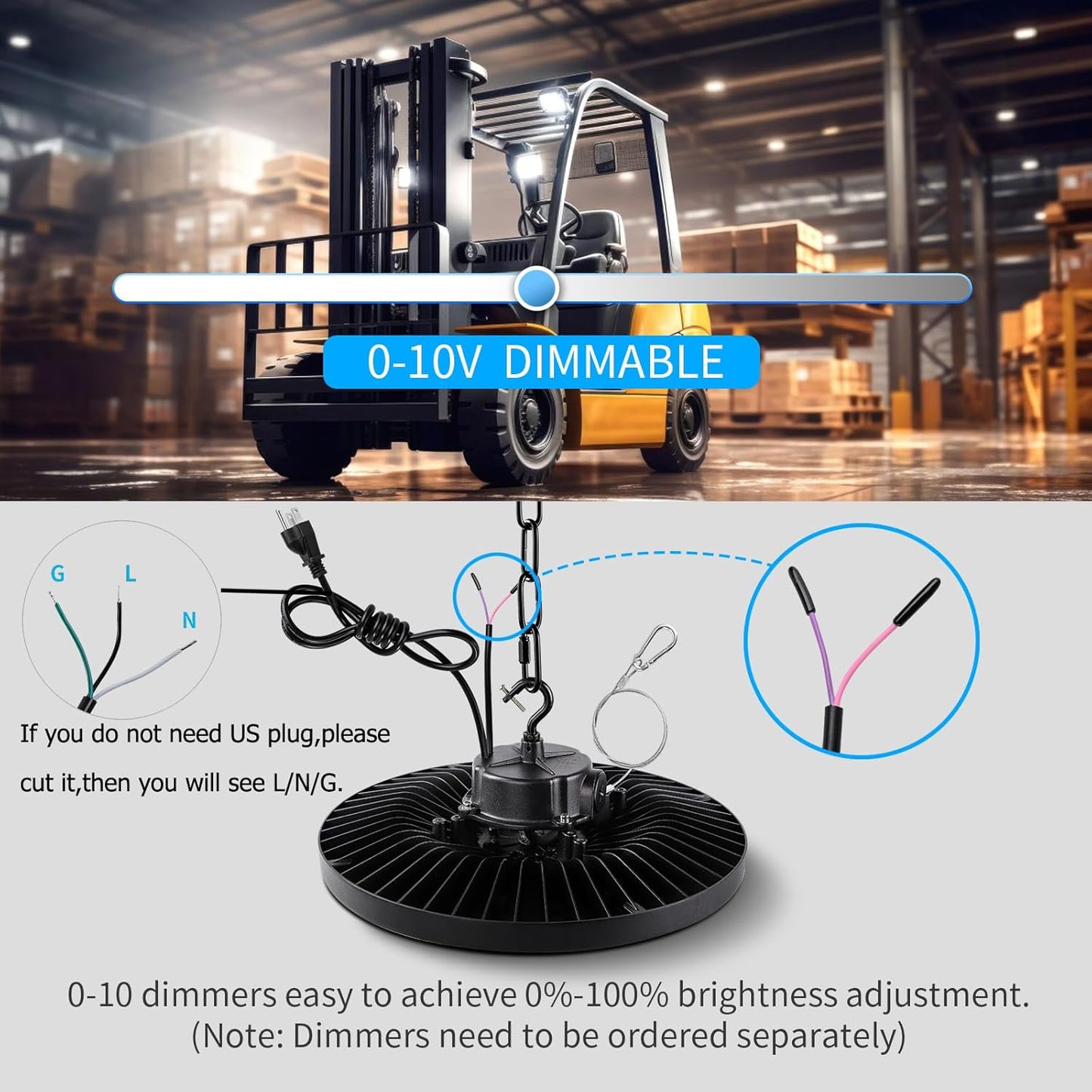 UFO High Bay Light,150W LED Shop Lights,3000K 4000K 6500K LED Garage Light with US Plug Cord, 0-10V Dimmable,Commercial Bay Lighting for Gym Factory Warehouse Barn