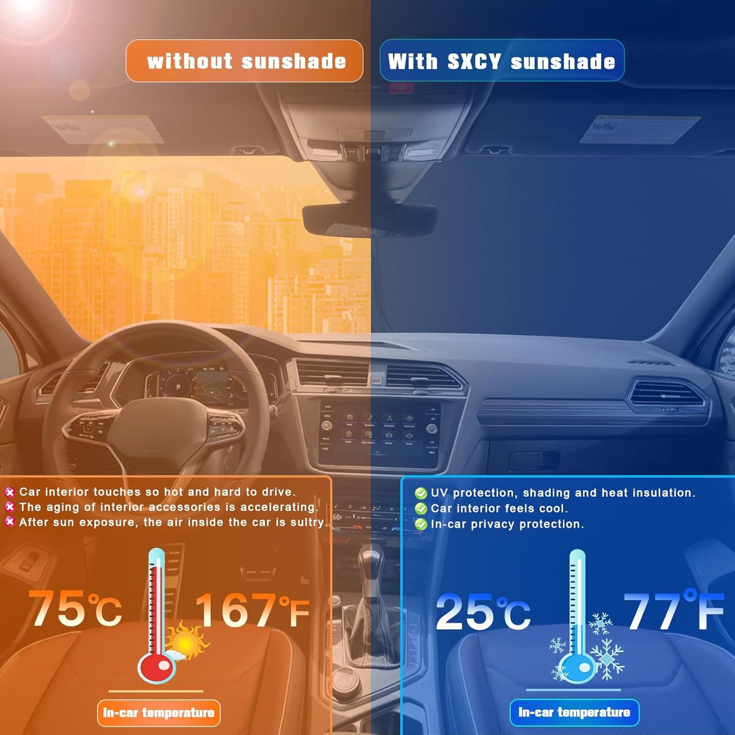 SXCY Foldable Sun Shield for 2018-2024 Volkswagen Tiguan Sunshade - Blocks UV Rays