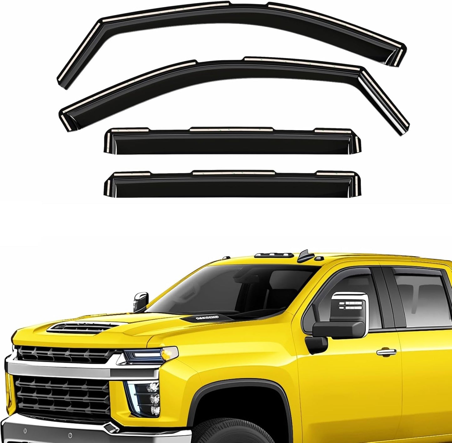 Extra Durable Window Deflectors In-Channel Visors Rain Guards Fit for Chevy Silverado/Sierra 2500HD/3500HD 2020-2025 Crew Cab, Sun Visors, Wind Vent for Shades, Exterior Car Accessories - 4pcs. AG0141