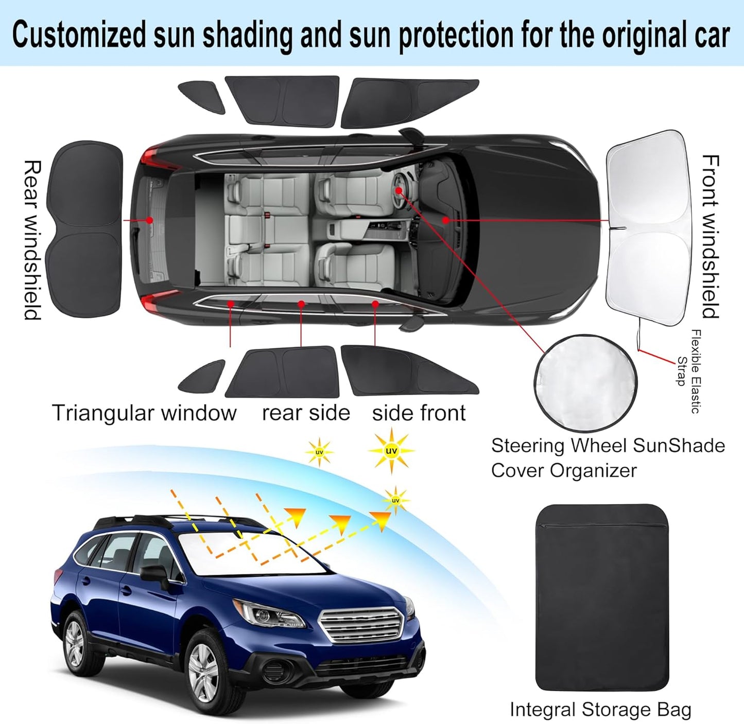 TINGLU Window Shades for Subaru Outback Wagon 2015-2019 Accessories Car Side Full Windows Cover Camping Rear Triangular Windshield Sun Shade Sun UV Rays Privacy Protection 8PCS