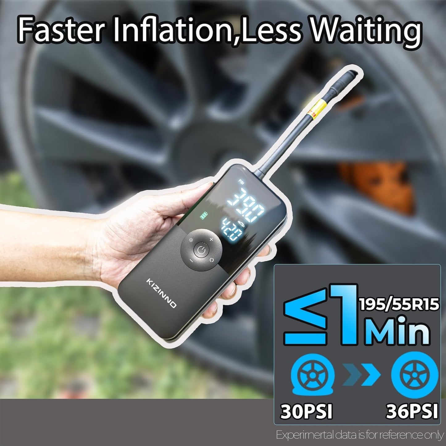 Tire Inflator Portable Air Compressor - Faster Inflation 150PSI Cordless Air Pump, Deflation Button, Digital Pressure Gauge, Portable Tire Inflator for Car, Pickup, Motor and More (Black)
