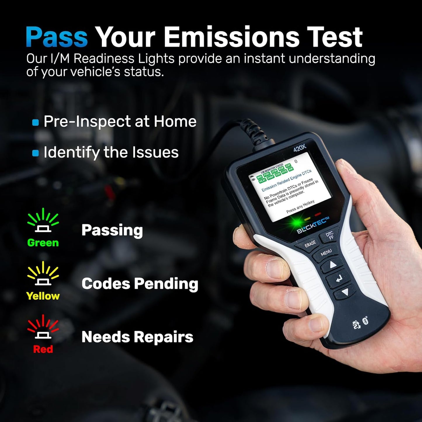 BLCKTEC 420X OBD2 Scanner Diagnostic Tool, Read and Clear Check Engine Light, Car Code Reader for All OBDII Cars 1996 and Newer, Comes with Bluetooth Topnotch App On iOS & Android