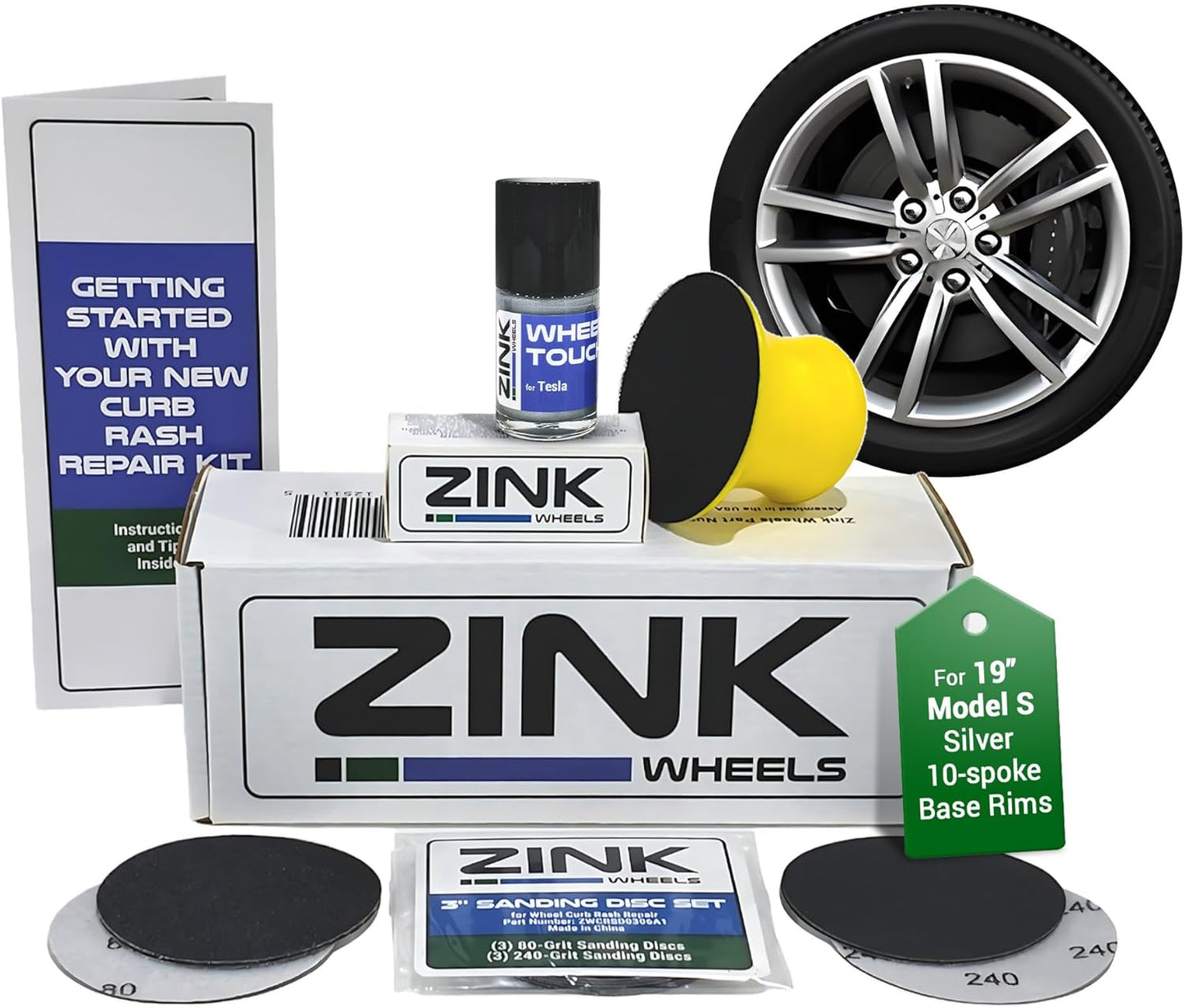 Premium Tesla Wheel Curb Rash Repair Kit for Model S 19-inch Silver Base Rims - DIY Kit with Color-matched Touch Up Paint - Made in USA