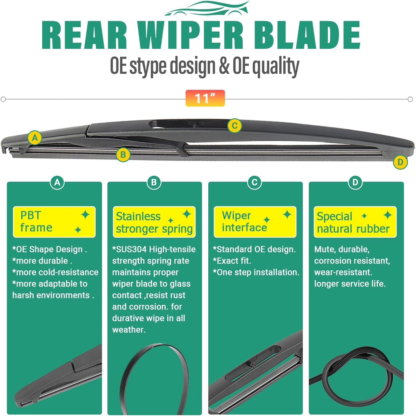 26" 15" 11" Windshield Wiper Blades Replacement for Chevrolet Chevy Sonic 2012 2013 2014 2015 2016 2017 Premium All Weather Front Rear Wipers Set - OEM Quality (Pack of 3)