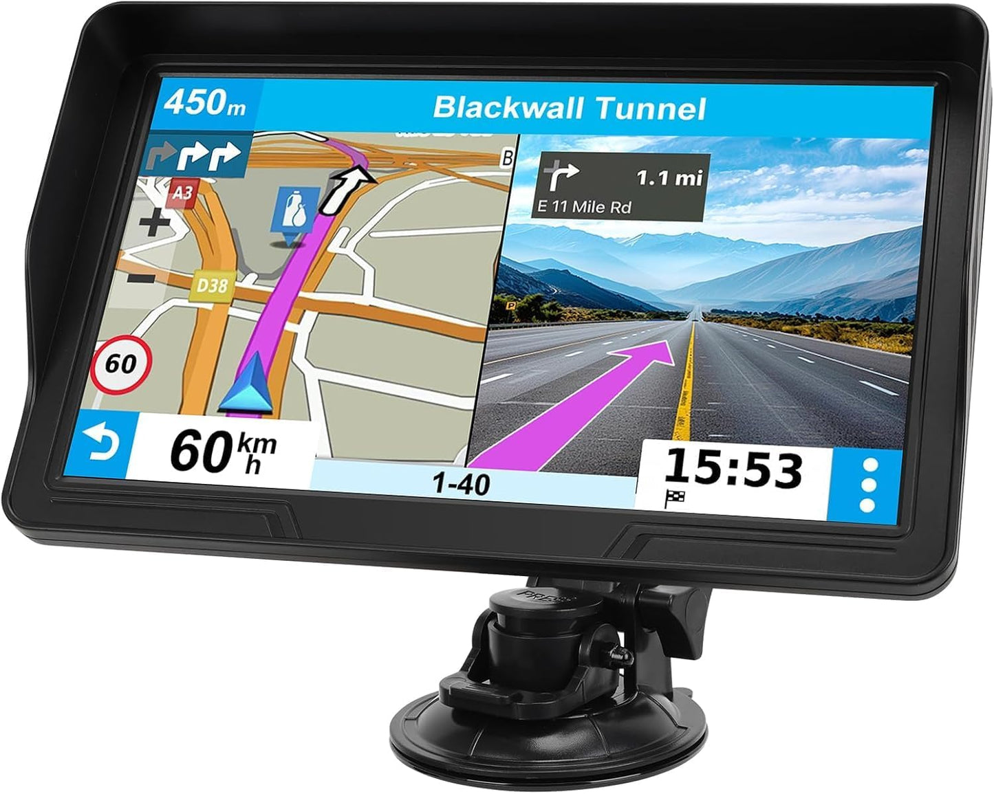 GPS Navigator for Car Truck RV, 9 inch Touch Screen Latest 2025 Map, Real Voice Spoken Turn-by-Turn Direction Reminding Navigation System, Vehicle GPS with Speed and Red Light Warning (1 Bracket)