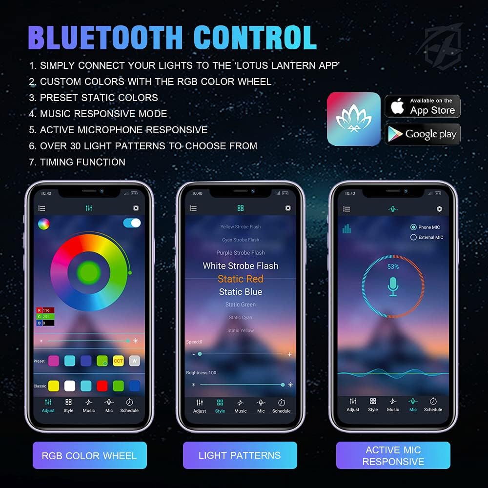 Xprite Jeep Rock Lights 10 Pods Wide Angle Bluetooth RGB LED Rocklights Kit, Multicolor Neon Lighting Footwell Underglow Kits w/Wireless Remote, Compatible Off-Road Trucks Cars UTV ATV SUV RZR