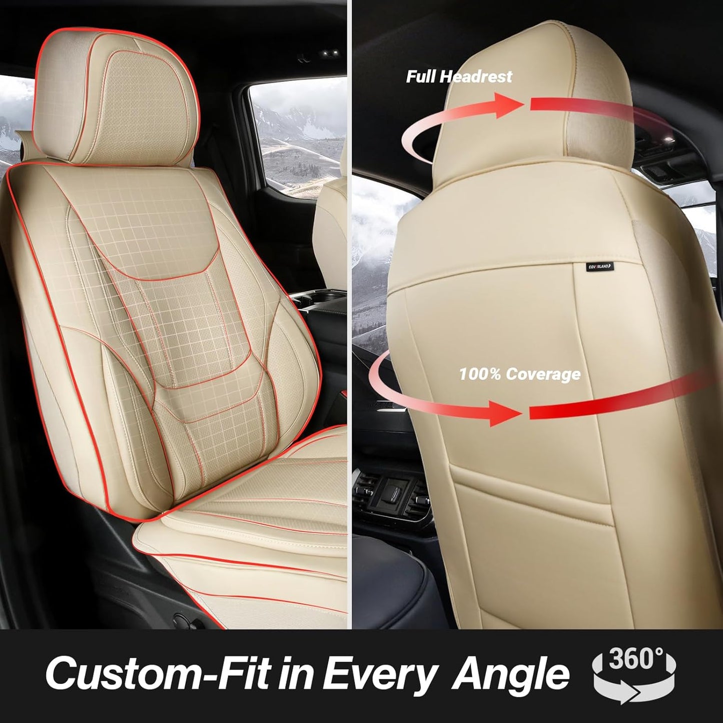 Coverland Custom Car Seat Covers Compatible with 2007-2014 Sierra 2500HD Crew Cab - Premium Leather Non-Slip Memory Foam Waterproof Interior Protector Front Seat-Beige [See Size Chart-Size A38]