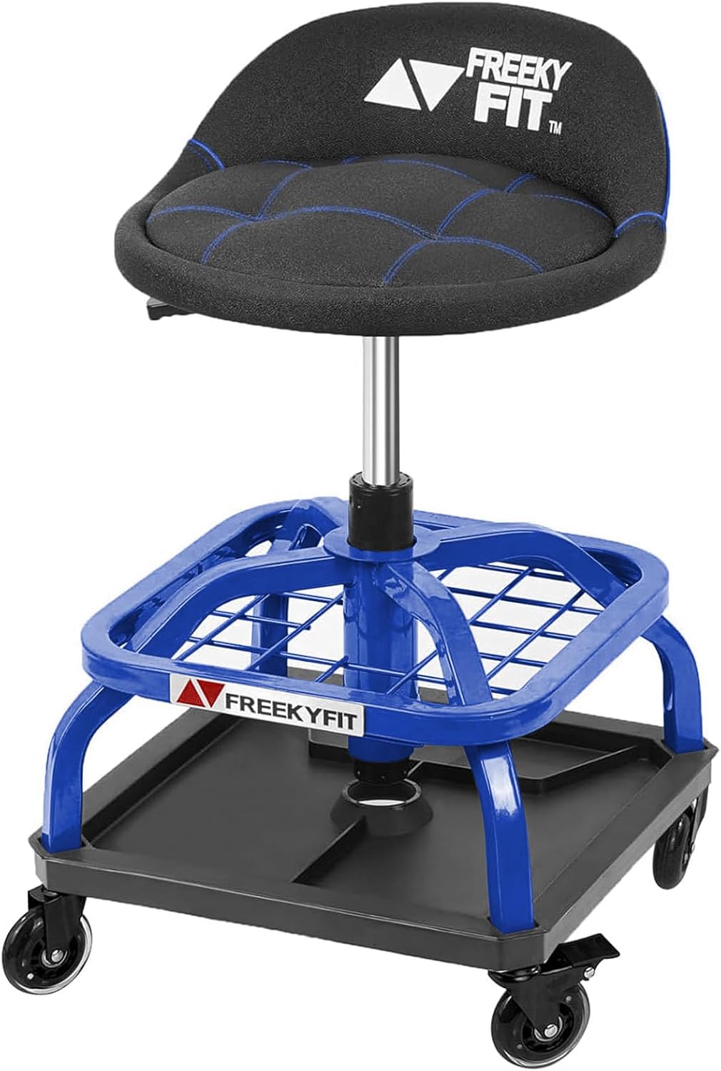 Rolling Shop Stool with Wheels, Garage Work Mechanic Stool with Backrest, Roller Mechanic Chair, Adjustable Height, 360° Swivel, Tool Tray Storage, 330 LBS Capacity, Heavy Duty, Blue