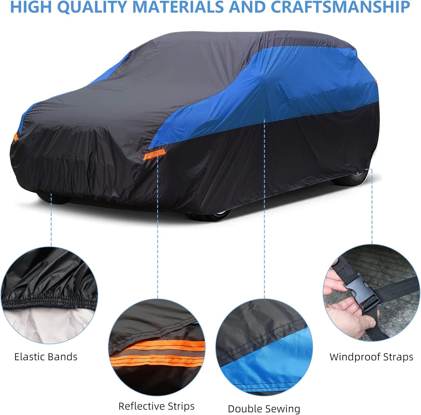 SUV Car Cover Waterproof All Weather,Cover Full Exterior Cover Windproof Outdoor Full Car Cover UV/Snow/Hail/Dust Protection Fit SUV Jeep-Length 190" to 200"