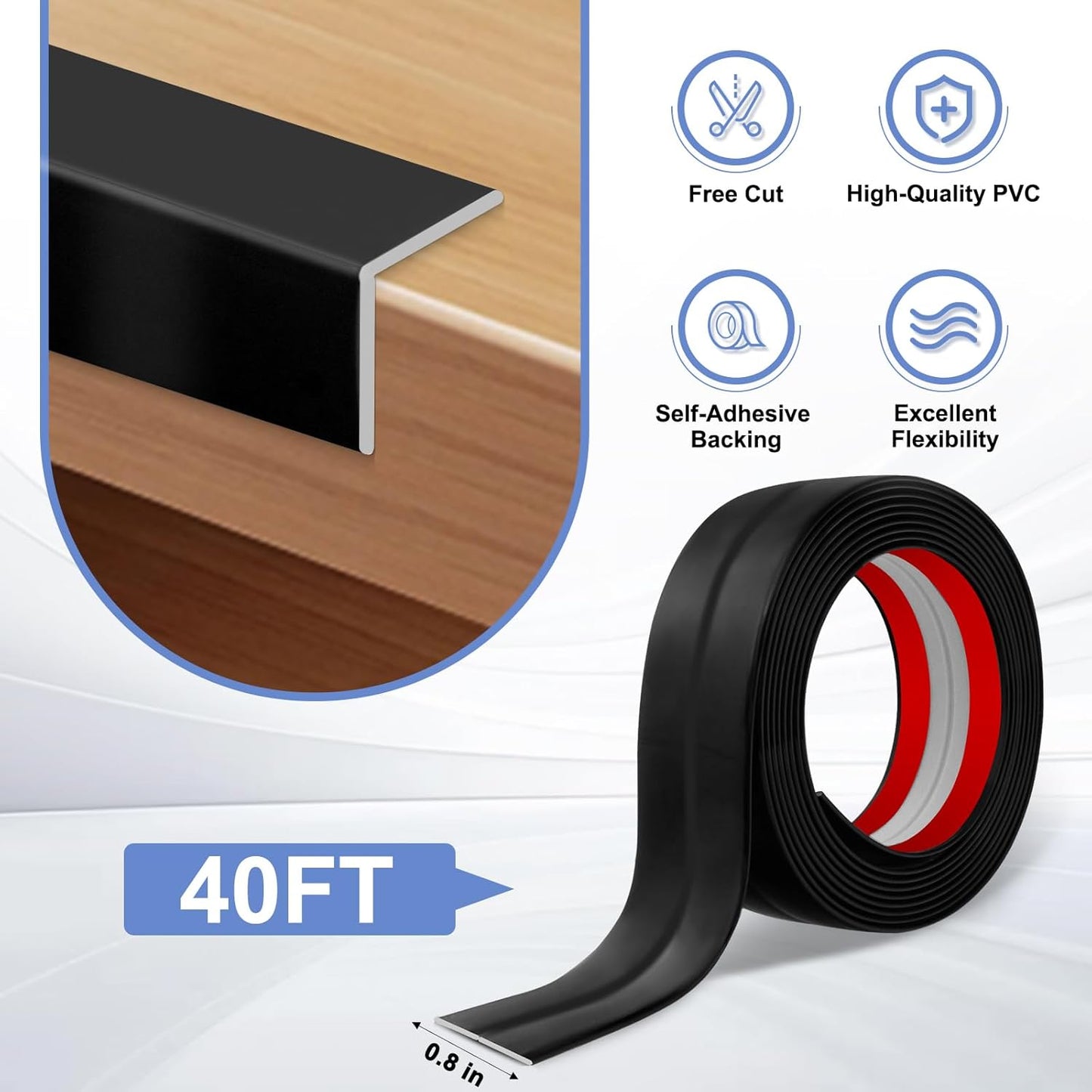 Wall Corner Protector Moulding Trim Peel and Stick Wall Corner Guards Trim Flexible Self Adhesive Edge Protector Moulding, 0.8 in x 40 Ft, Black