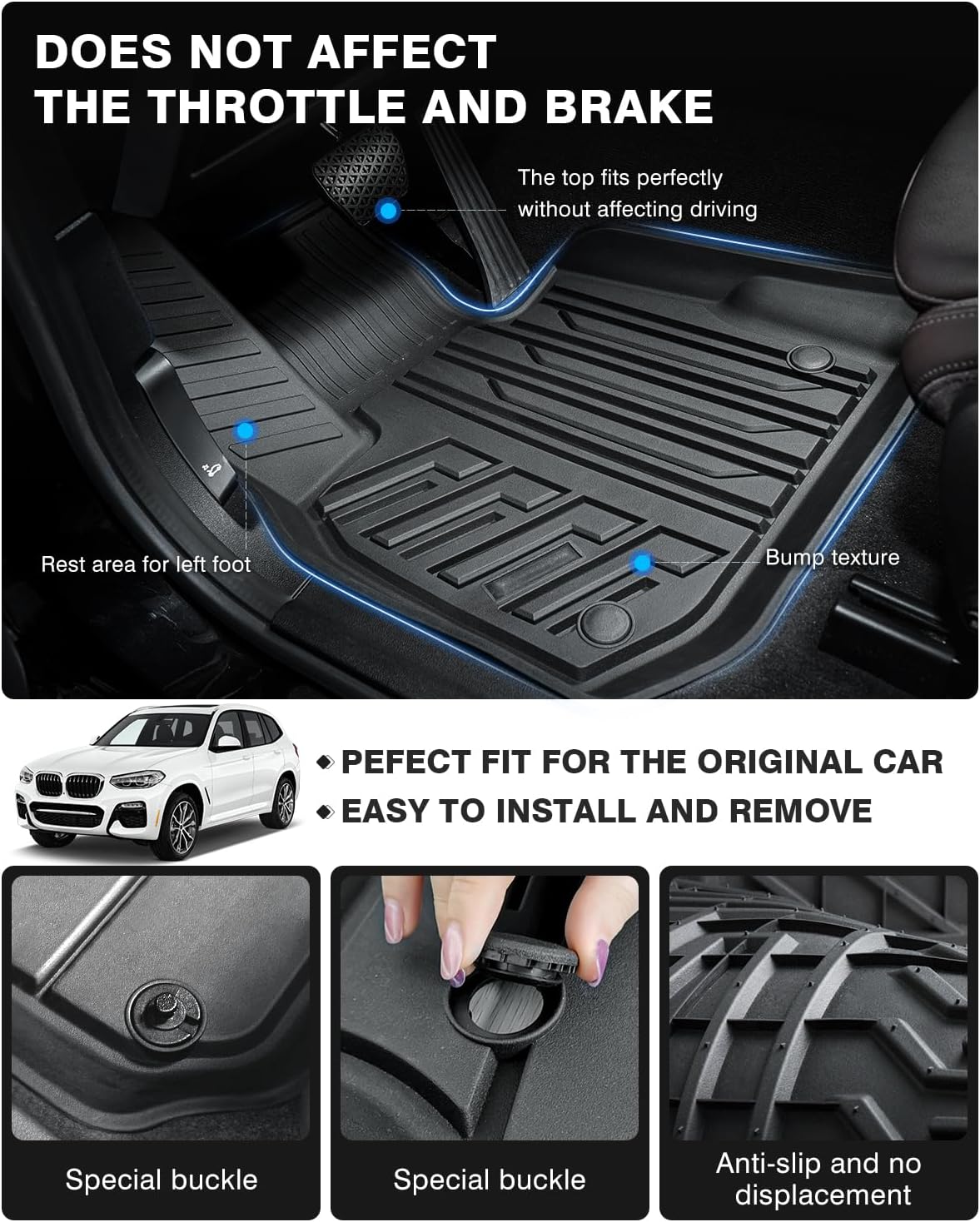 Powerty Floor Mats for 2018-2024 BMW X3 / 2019-2024 BMW X4, Custom Fit for BMW X3 Accessories, 3D TPE All Weather Car Mats Heavy-Duty Floor Liners (Fit All Models)