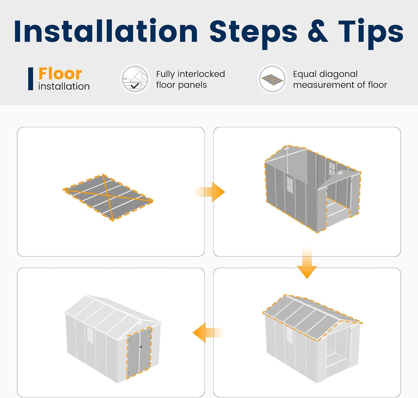 UDPATIO Storage Shed 8 x 10 FT, Resin Outdoor Garden Sheds with Floor Plastic Patio Outdoor Storage with Lockable Door for Tool, Bike, Garbage Gray White