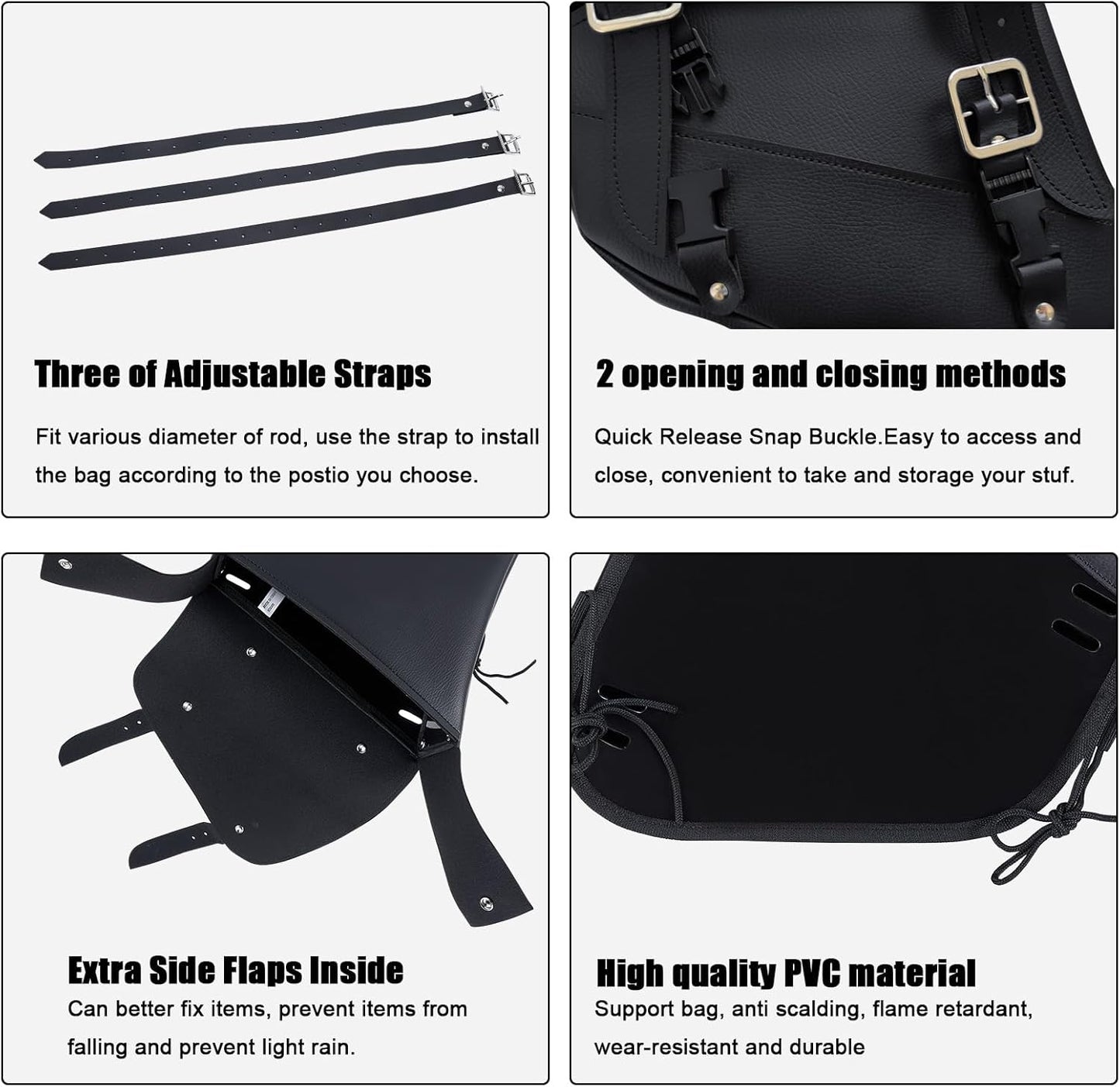 Motorcycle Saddle Bags Leather Motorcycle Solo Swing Arm Bag For Softails Sportsters Choppers Waterproof Side Bags (Black - Right Side, 11.5" x 10.25" x 3.5")