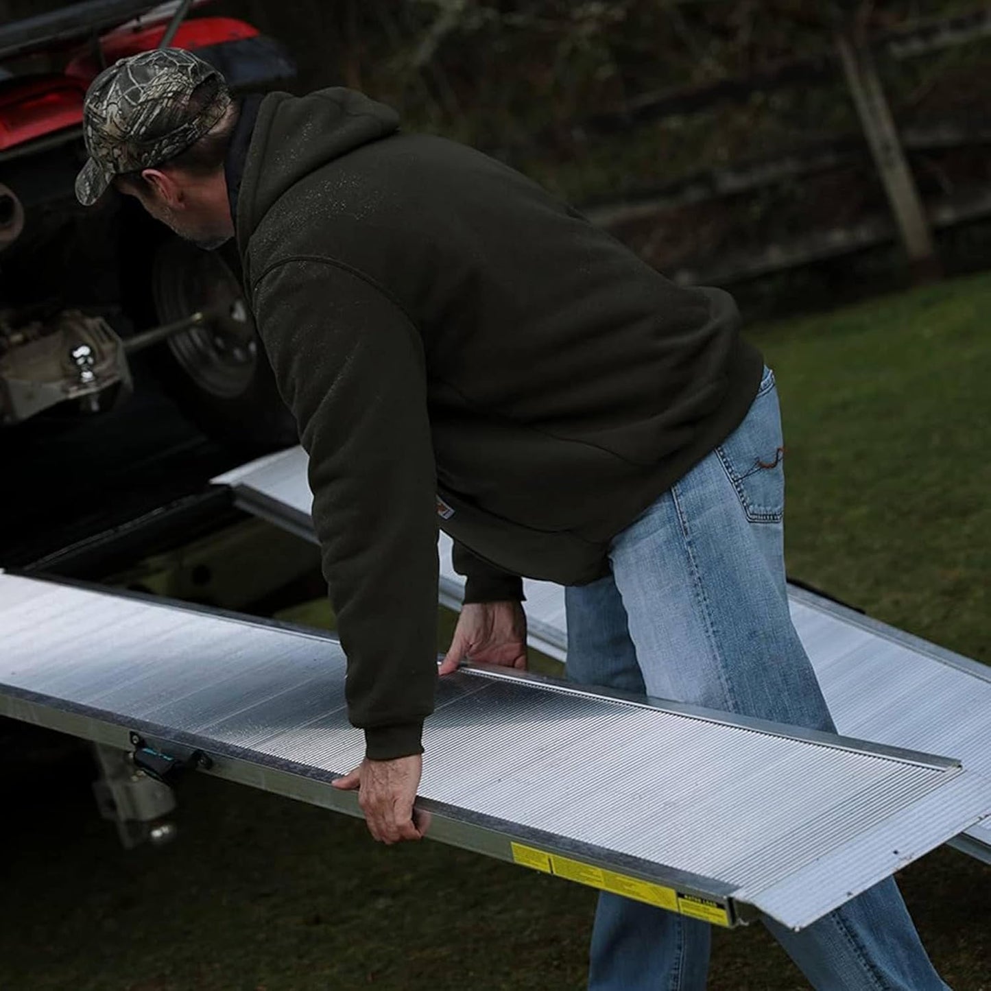 EZ-ACCESS TRAVERSE 2 Foot Durable Aluminum Singlefold Edgeless Curbless Portable Folding Loading Ramp with Carrying Handles, Silver