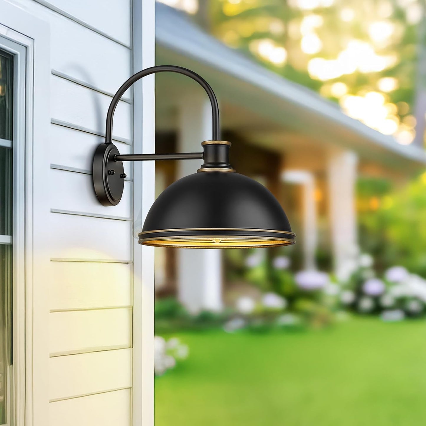 kudos Exterior Gooseneck Barn Light, Farmhouse Black Outdoor Wall Light, Rustic Industrial Wall Sconces for Porch Entryway Garage, 1 Pack, KDOWL03-BK-S