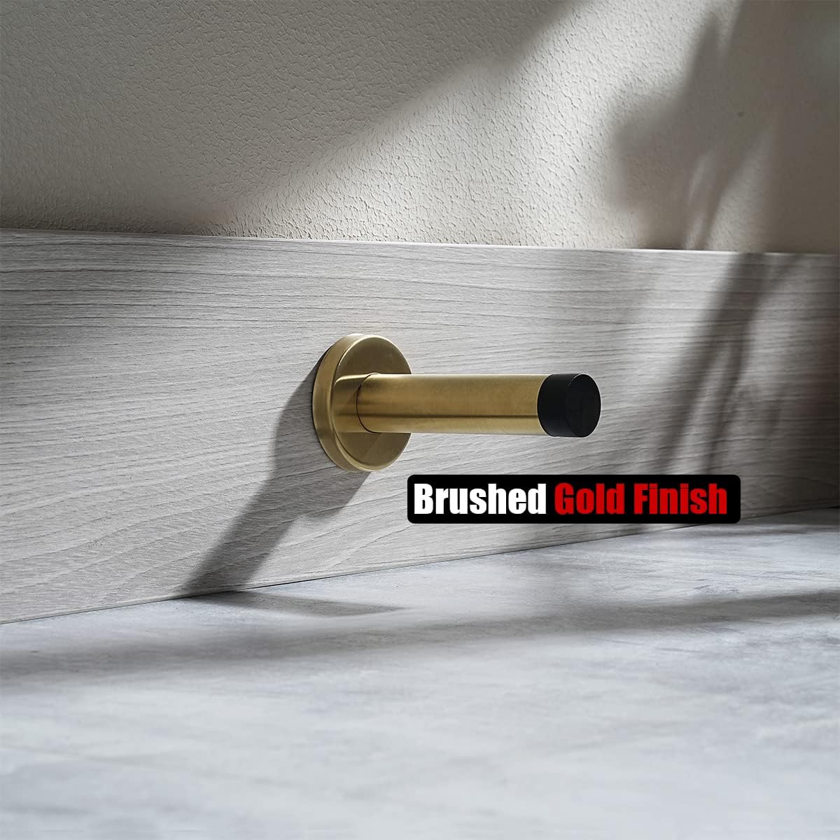 JQK Door Stopper Gold, 304 Stainless Steel Thicken 1mm Sound Dampening Door Stop Bumper Wall Protetor 2 Pack, Brushed Gold, DSB5-BG-P2