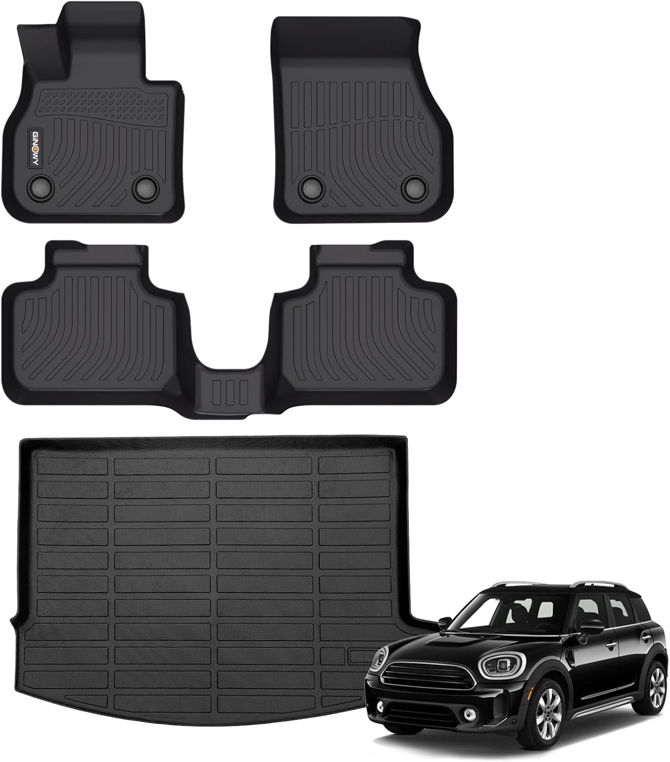 GINOWY-Floor Mats & Cargo Liner for Mini Countryman F60 2017-2024 (Not for Manual Transmission), TPE All Weather Countryman Car Mats Non-Slip Trunk Mat Floor Liners Waterproof Accessories Mats Black