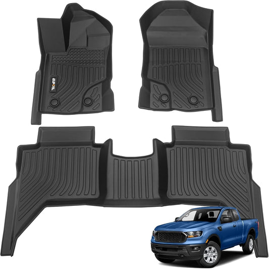 AIPOIL® Floor Mats for 2019-2023 Ford Range SuperCrewCab All Weather Protection TPE Anti-Slip Automotive Full Set Custom Car Mats Accessories - Black