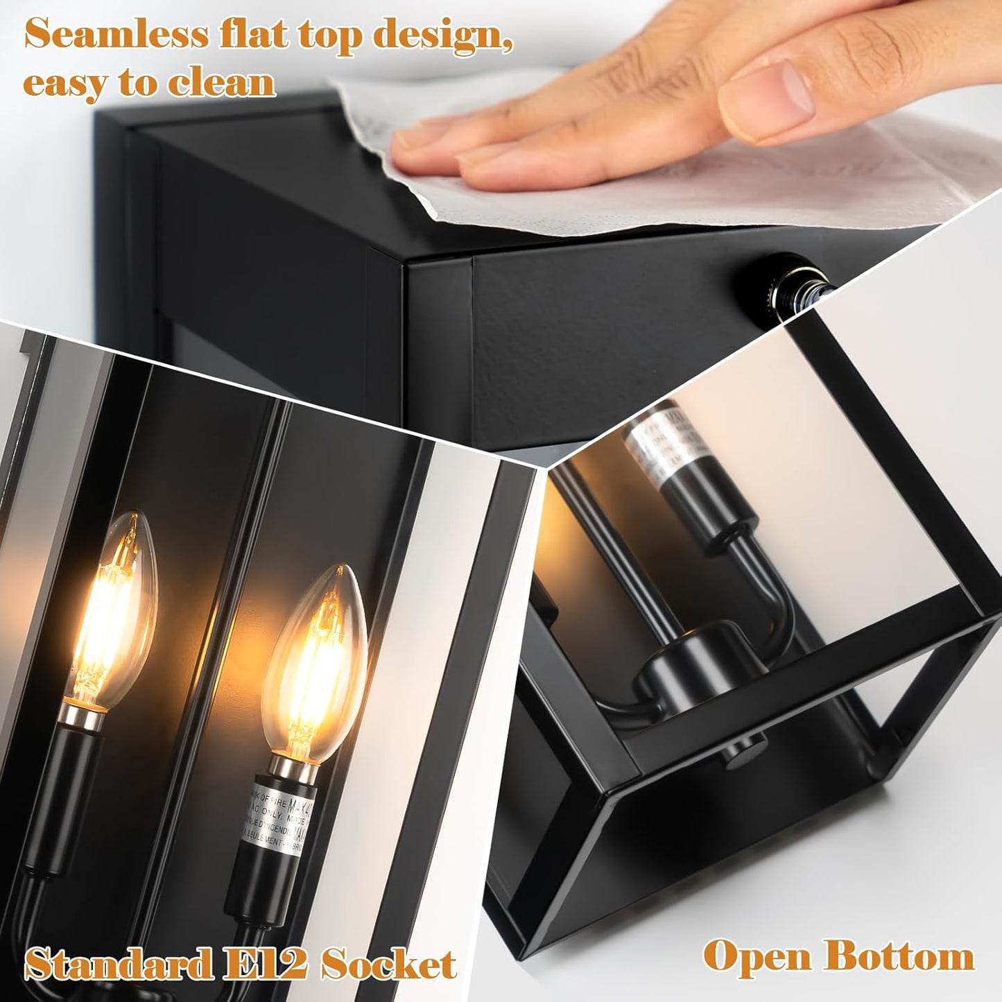 16” Dusk to Dawn Outdoor Lighting, 2 Pack Black Modern Porch Outside Lights for House 2-Light, Photocell Sensor Exterior Patio Coach Wall Lanterns Outside Garden Sconce Lamps Waterproof E12