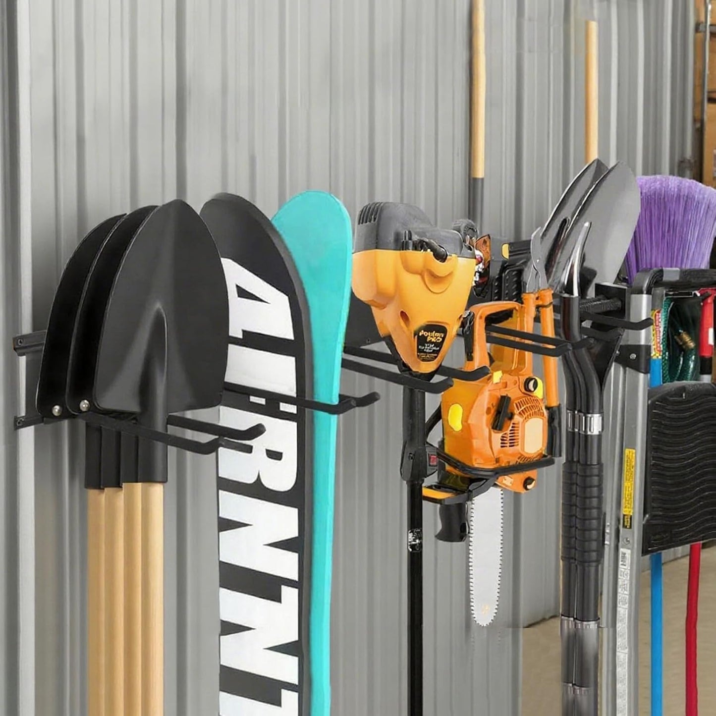 Garage Tool Organizer Wall Mount 16in- 2 Heavy Duty Hooks,120lbs Capacity, Garage Organization & Storage Rack for Broom, Rake & Snow Equipment - Tool Organizer & Men’s Gift Choice