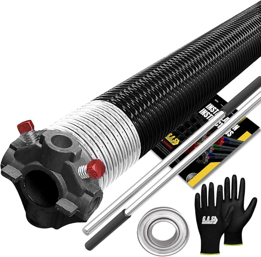 Garage Door Torsion Spring 218x1.75x24 Includes 1” Steel Bearing, Gloves, Manual, and Winding Bars for Right Side of Garage Door Precision E-Coating 5-Year Warranty Min. 30,000 Cycles (Black Cone)