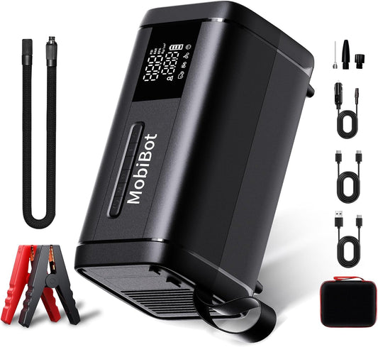 4-in-1 Dual Cylinder tire inflator with Jump Starter,4000A Portable Car Battery Charger up to 8.0L Engine,160 PSI Dual Power Car Air Pump Cordless Air Compressor,20000 mAh PD 65W Powerbank