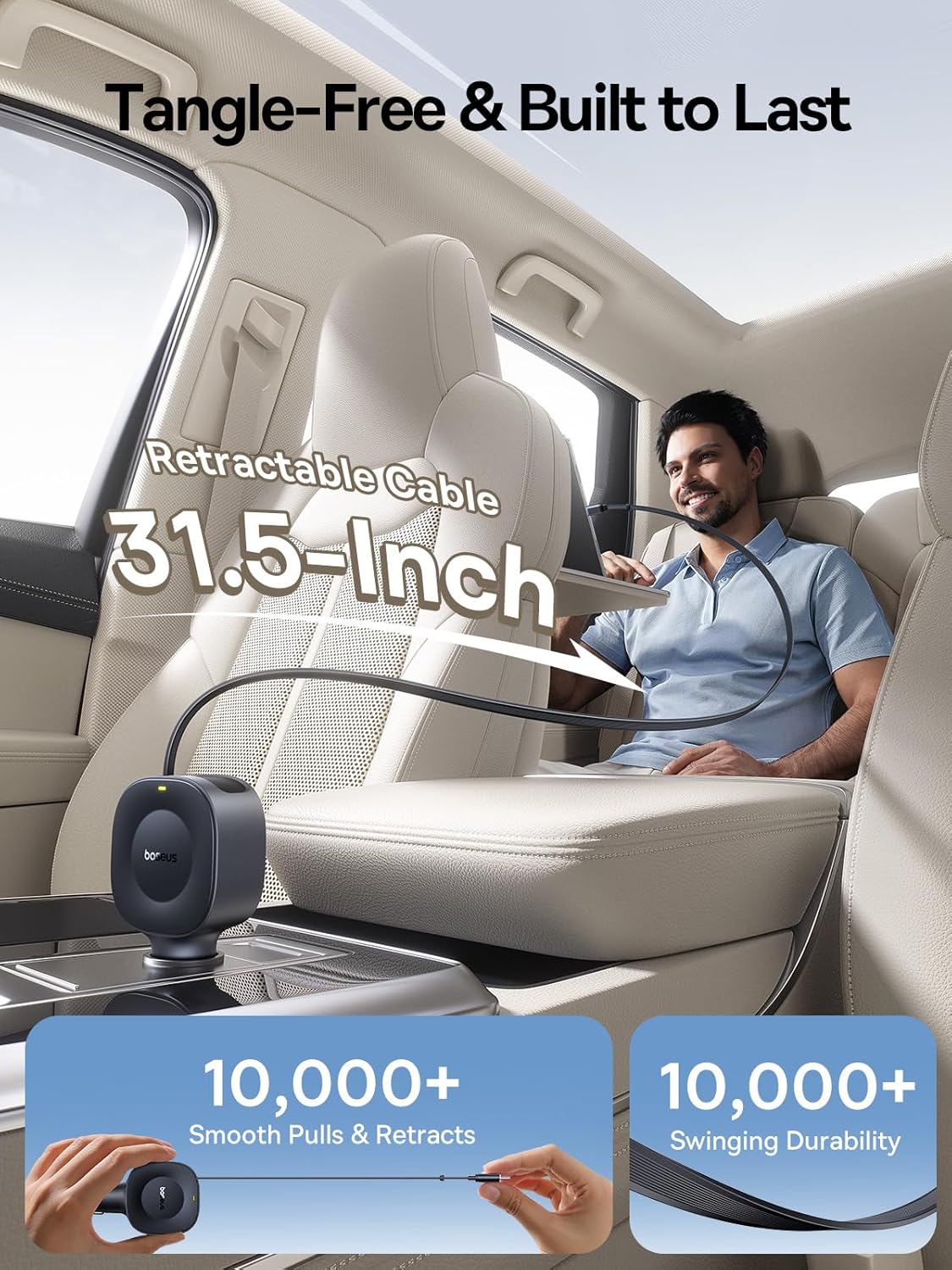 Baseus Ultra-Mini Retractable Car Charger USB C, 60W Fast Charging Car Charger with Retractable USB C Cable for iPhone 16 15 14 Pro Max, Samsung Galaxy S25 Ultra, Android, iPad, AirPods