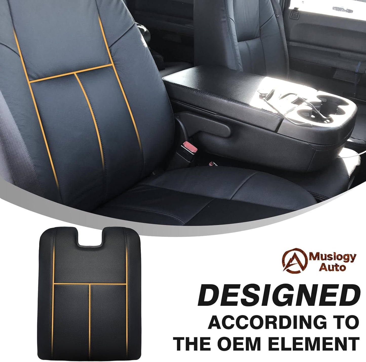 Muslogy Center Console Armrest Cover Compatible with Chevy Silverado/Tahoe & GMC Sierra/Yukon 2007-2013 Comfort Armrest Pad Arm Rest Cushion Vegan Leather Protector 1-Inch Extra Thick(Jump Seat ONLY)