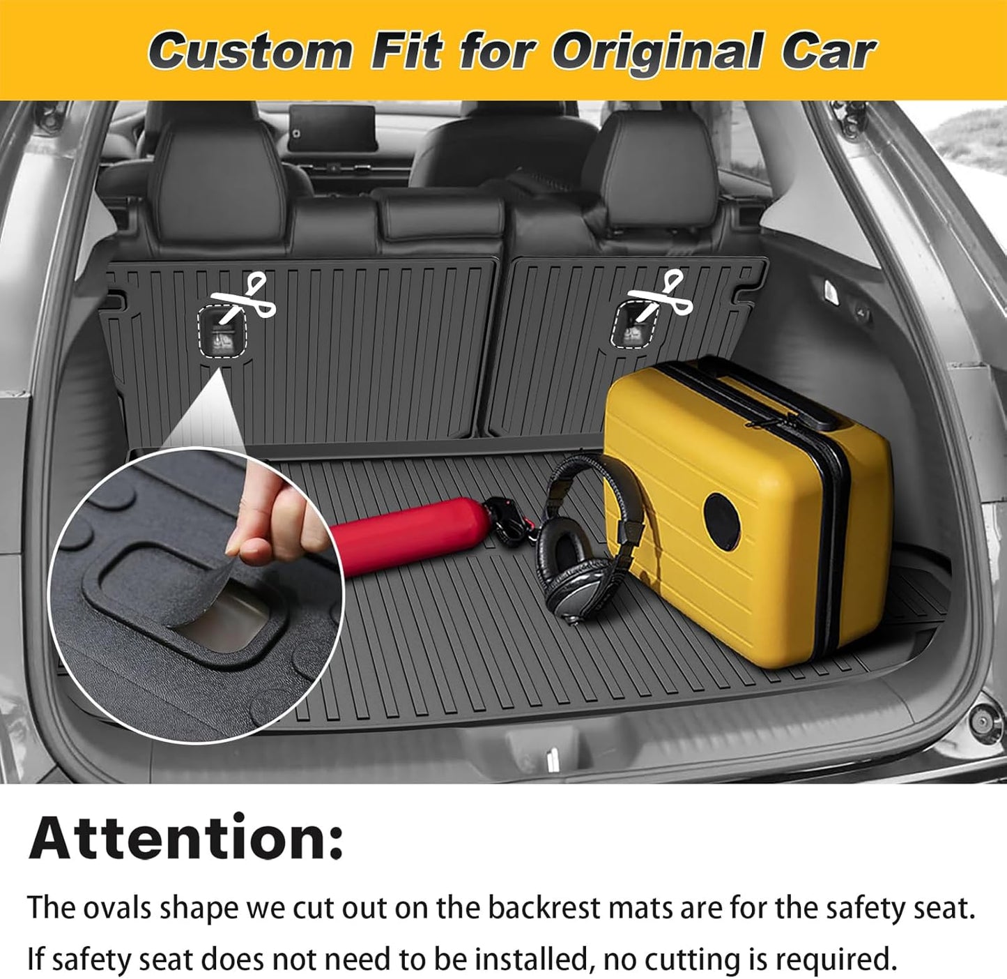 2025 HRV Cargo Liner & Backrest Mat Fit for Honda HR-V HRV 2023 2024 2025 2026 & Acura ADX 2025: All Weather Protection Cargo Mat with 2nd Row Back Seat Protector - TPE Trunk Liner HRV Accessories