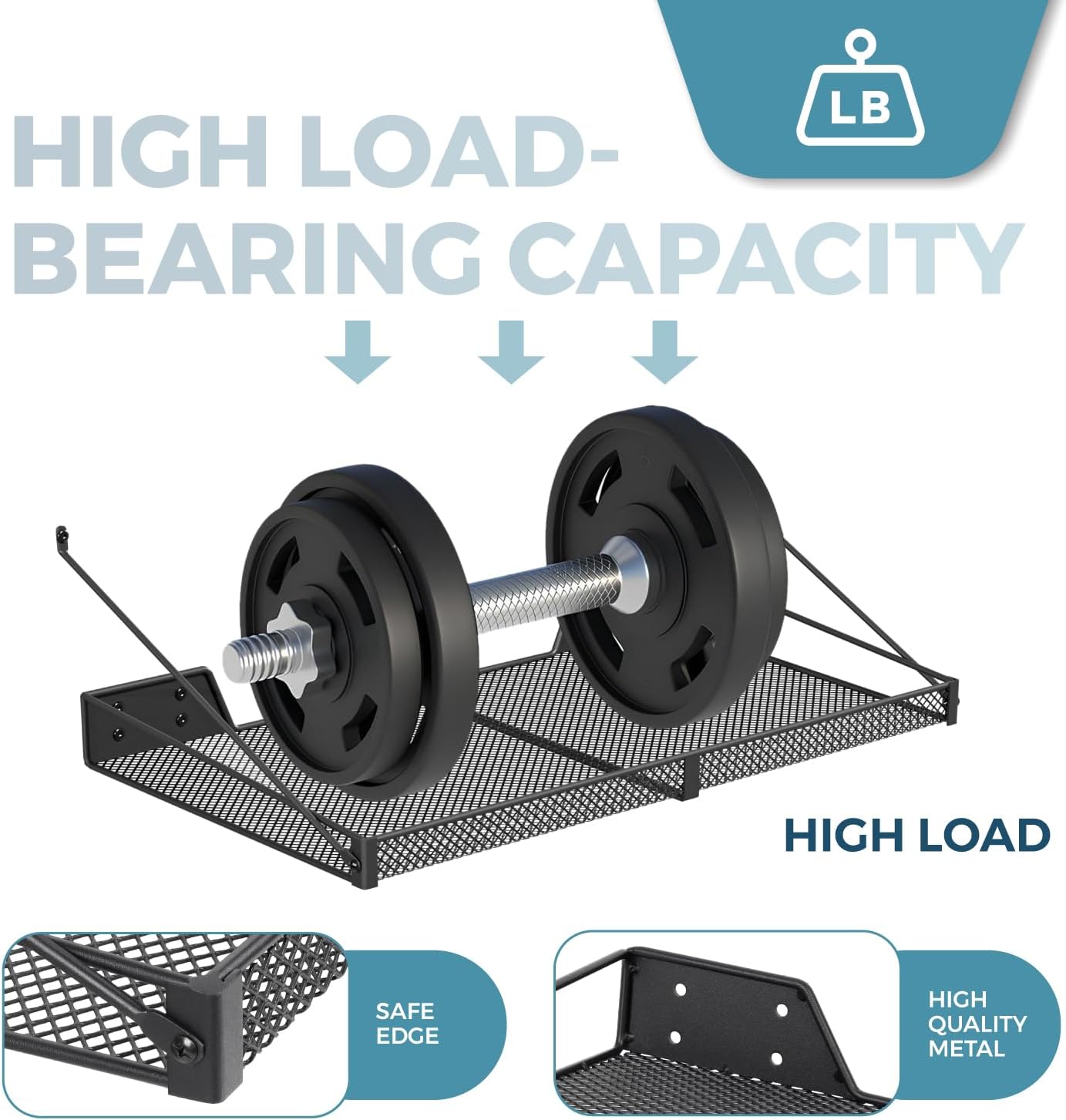 Garage Wall Shelf (2PCS-23.6"x12"x2.2") Steel Wall Shelf Storage Rack-design of TRIANGULAR BRACKET, Wall Mount Heavy Duty Metal Shelves Mesh Storage Rack for Garage, Office, Basement Kitchen, Closet