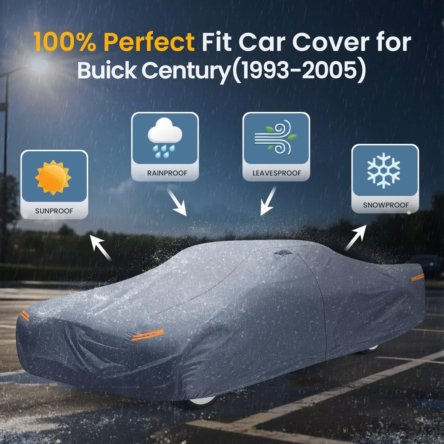 Waterproof Buick Century(1993-2005) Car Cover with Breathable Vents, [2025 Upgrade] Premium Covers with Cotton Liner and Zipper Door, Sun Rain Snow Dust Uv Protection.(Gift with Towel)