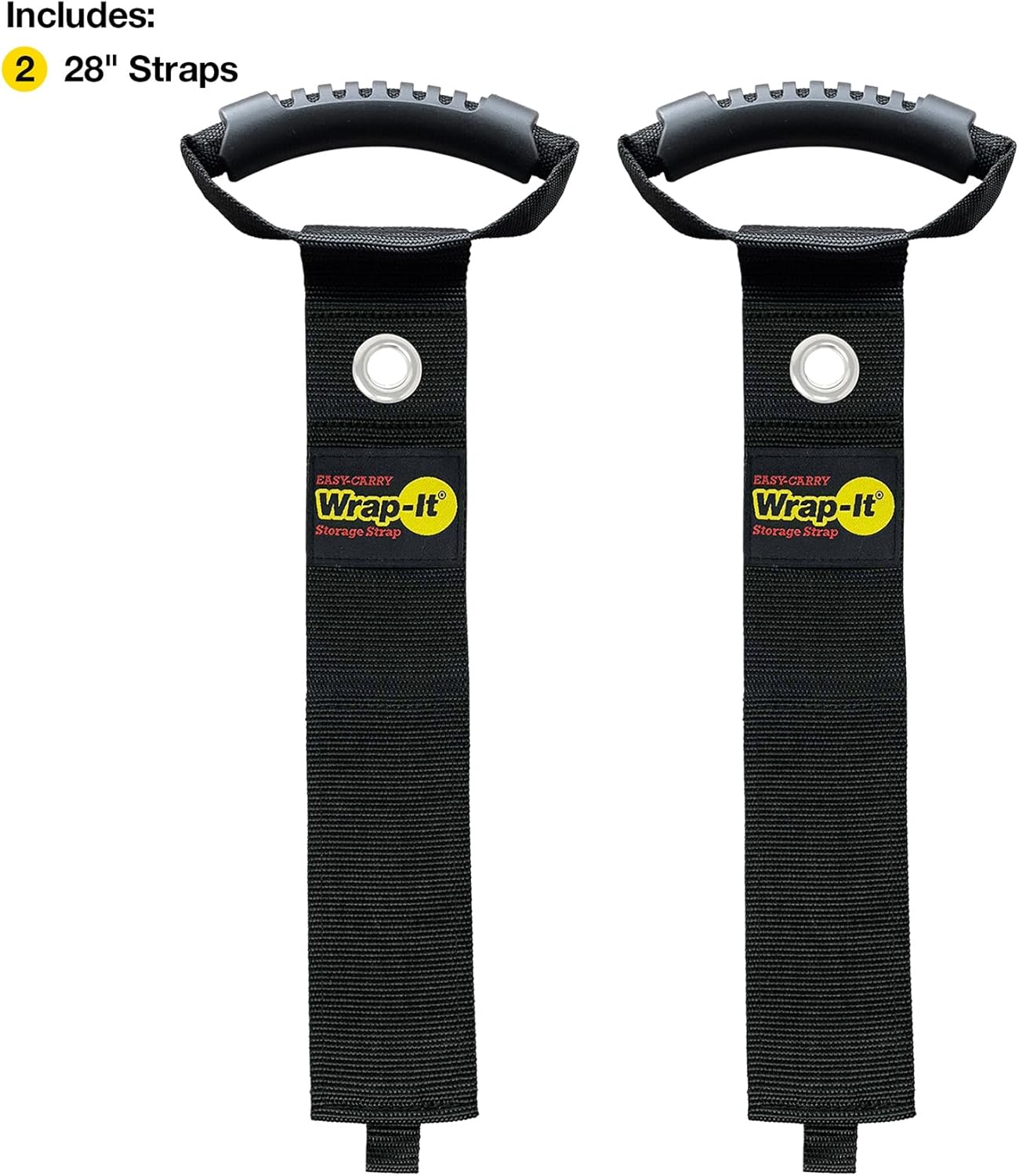 Easy-Carry Wrap-It Storage Straps - 28” (2-Pack) Black with Grommet - Cord Wrap and Hose Organizer for Your RV Tool Kit