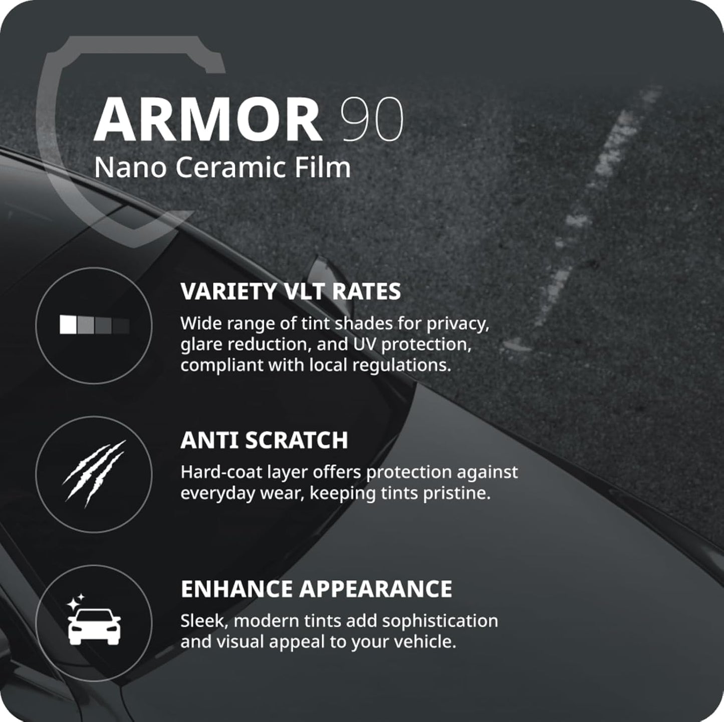 Nano Ceramic Window Tint Film for Cars and Building, Charcoal, 2 Ply Scratch Resistant, Heat Control, and UV 99%, IR 93% Rejection, 20% VLT, 36inx100ft