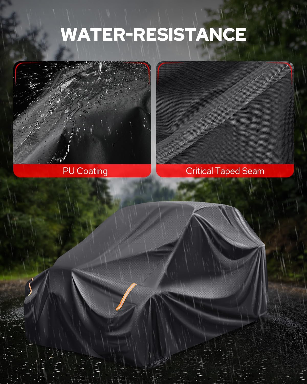 Benlari Heavy Duty UTV Cover - 420D Waterproof Oxford Cloth, PU Coating, 2 Adjustable Windproof Buckles, 4 Wheel Tie-downs and Reflective Strips for Outdoor All-weather Protection (136" x 75" x 69")