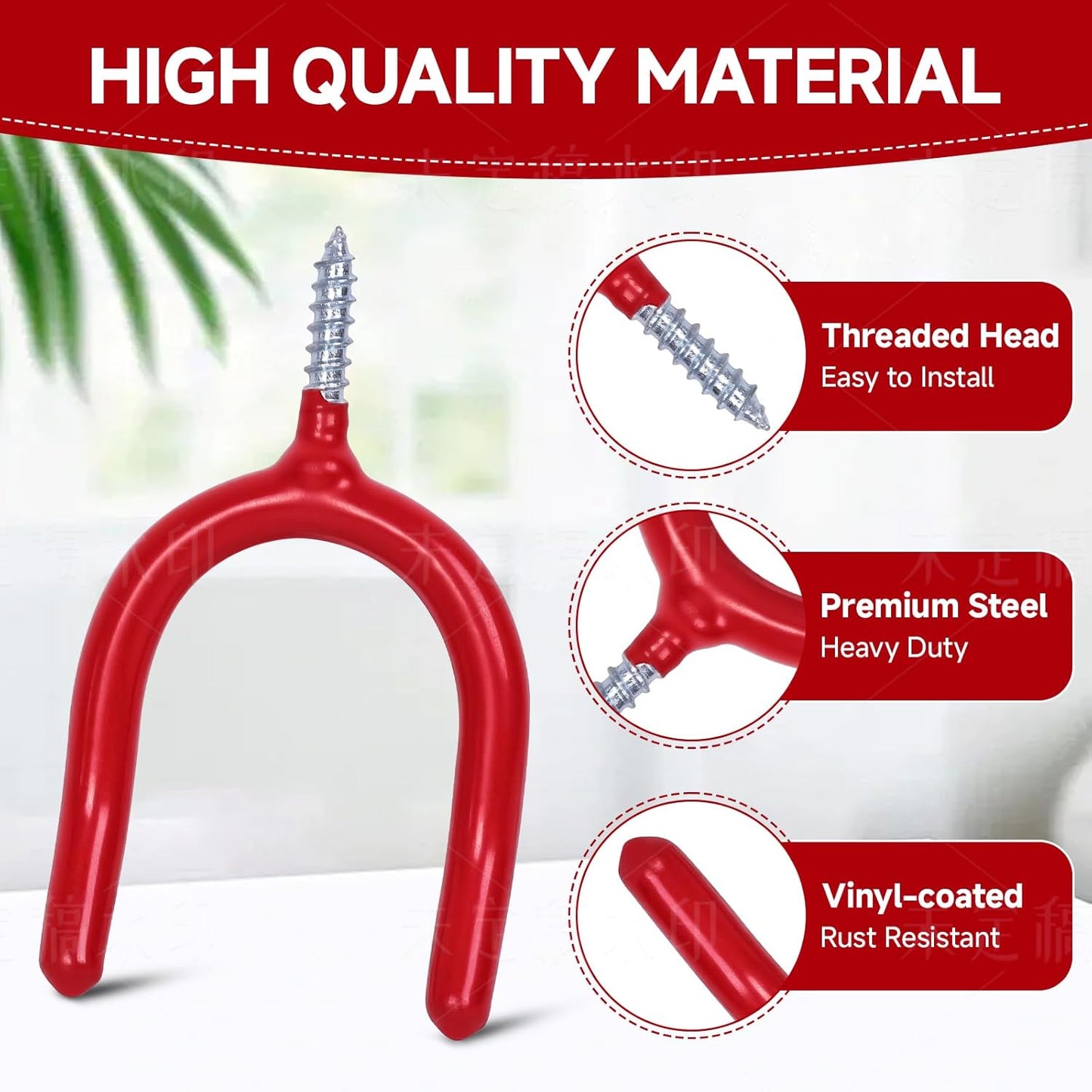 Lian.Ripple.Lian16 PackGarage Storage System Steel U Hooks with Anti-Slip Coating Home Improvement and Organization Screw in Hooks Easy Wall Mounting Heavy Duty Bike and Ladder (Red, 16 Pack)