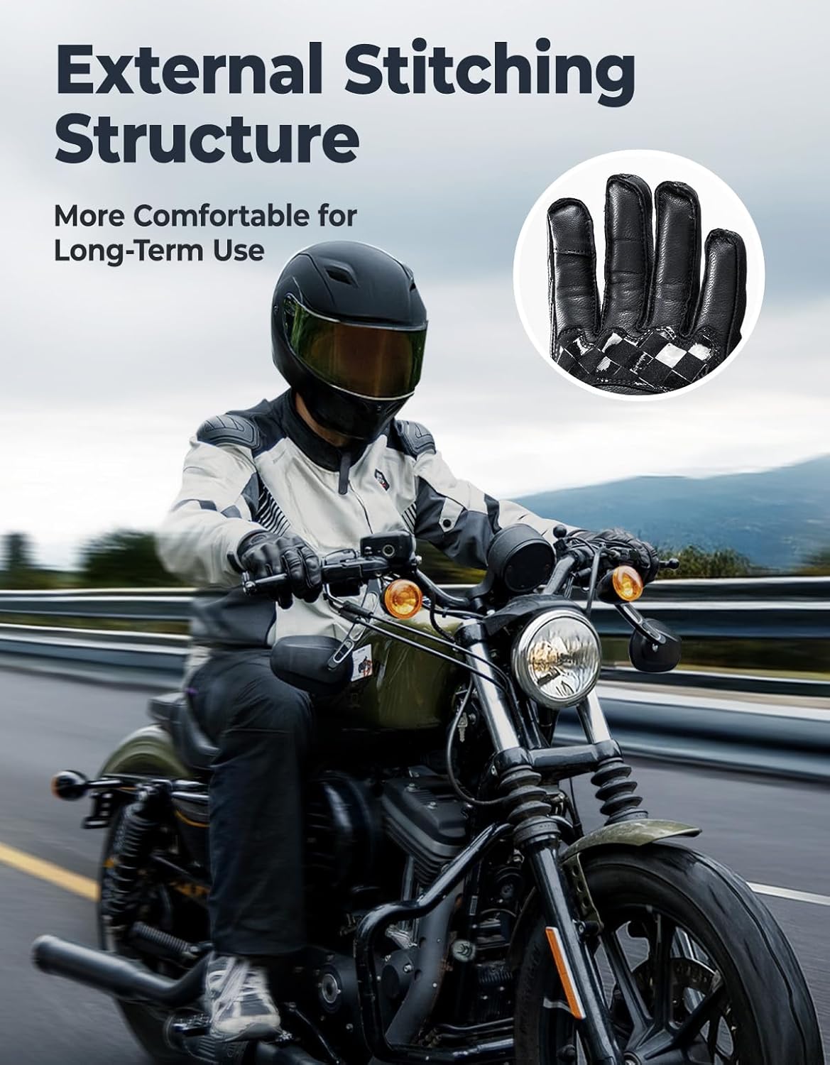 KEMIMOTO Motorcycle Leather Gloves, Sheepskin Protective Gloves for Men and Women, Touchscreen Compatible, Hard Knuckle，Gear for Motorcross Racing Cycling