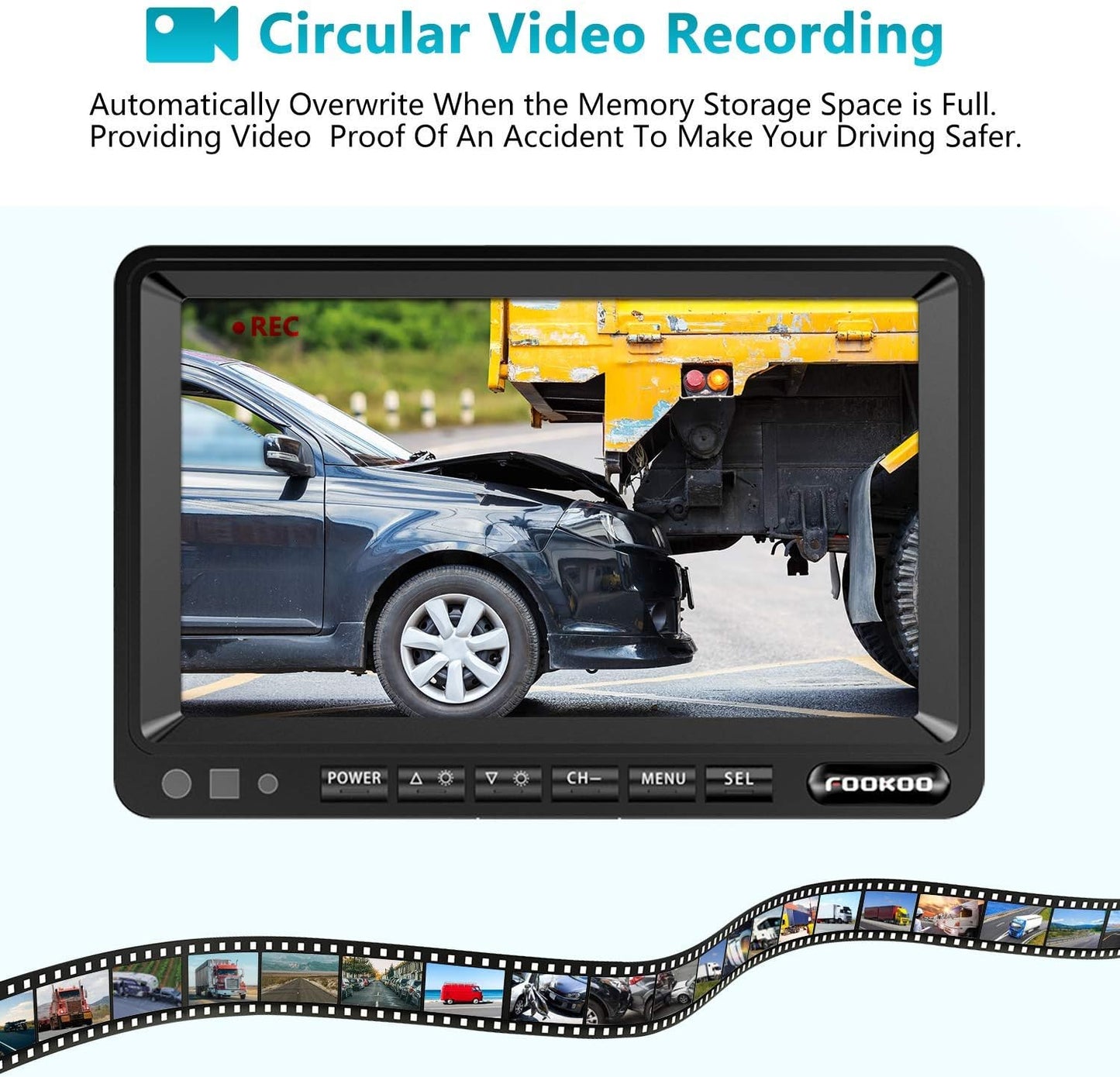 Fookoo Ⅱ 7" 1080P Wired Backup Camera System, 7-inch HD Dual Split Screen Monitor W/Recording IP69 Waterproof Front/Rear View Cameras Parking Lines for Truck/Trailer/RV (FHD2)