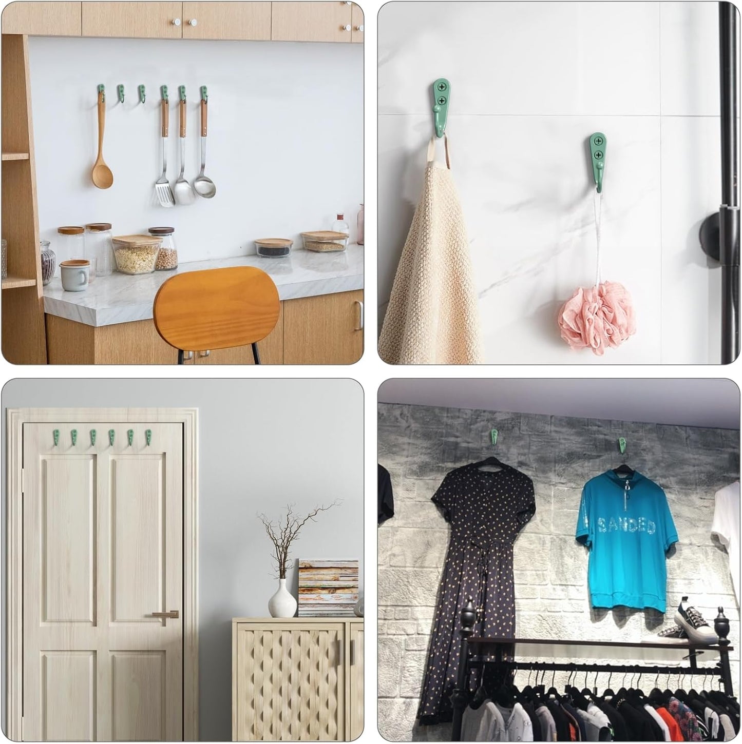 15 Pcs Black Wall Mounted Coat Hooks, Hanger Hook with 30 Pieces Screws for Towel, Key, Robe, Scarf, Bag, Cap, Coffee Cup, Mugs（Green）