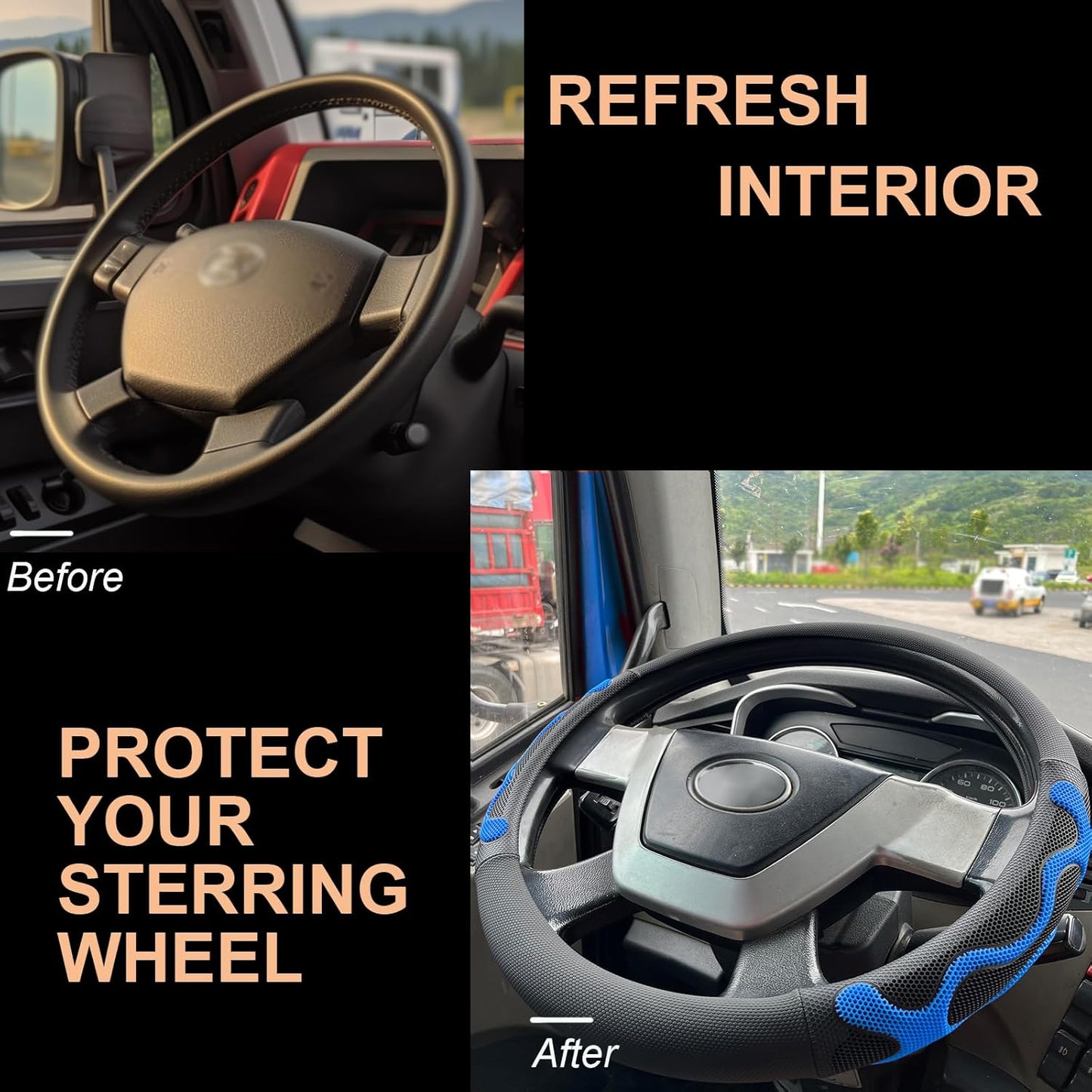 PINCTROT XL Size 17.5-18 Inch Comfy Grip Steering Wheel Cover for Semi Truck, Fits RV, Big Rig Trucker, 18 Wheeler and Classic Cars, Anti-Slip Design 17.5-18 Inch(Silicone Blue)