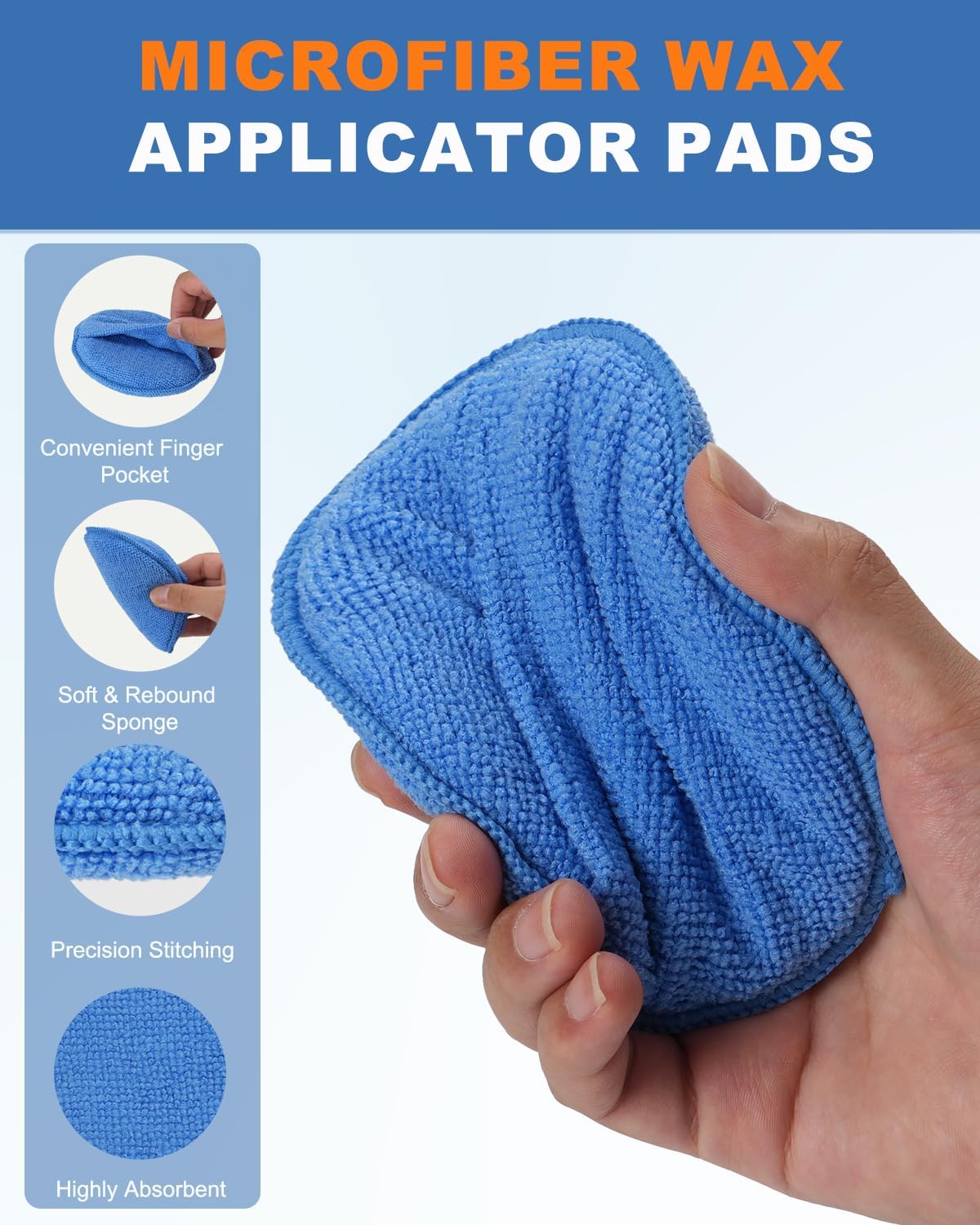 Wax Applicator Pads, 10 Pack Applicator Pad with Finger Pocket, Car Wax Applicator Pad, Foam Pads for Car Cleaning and Detail Polishing Pad