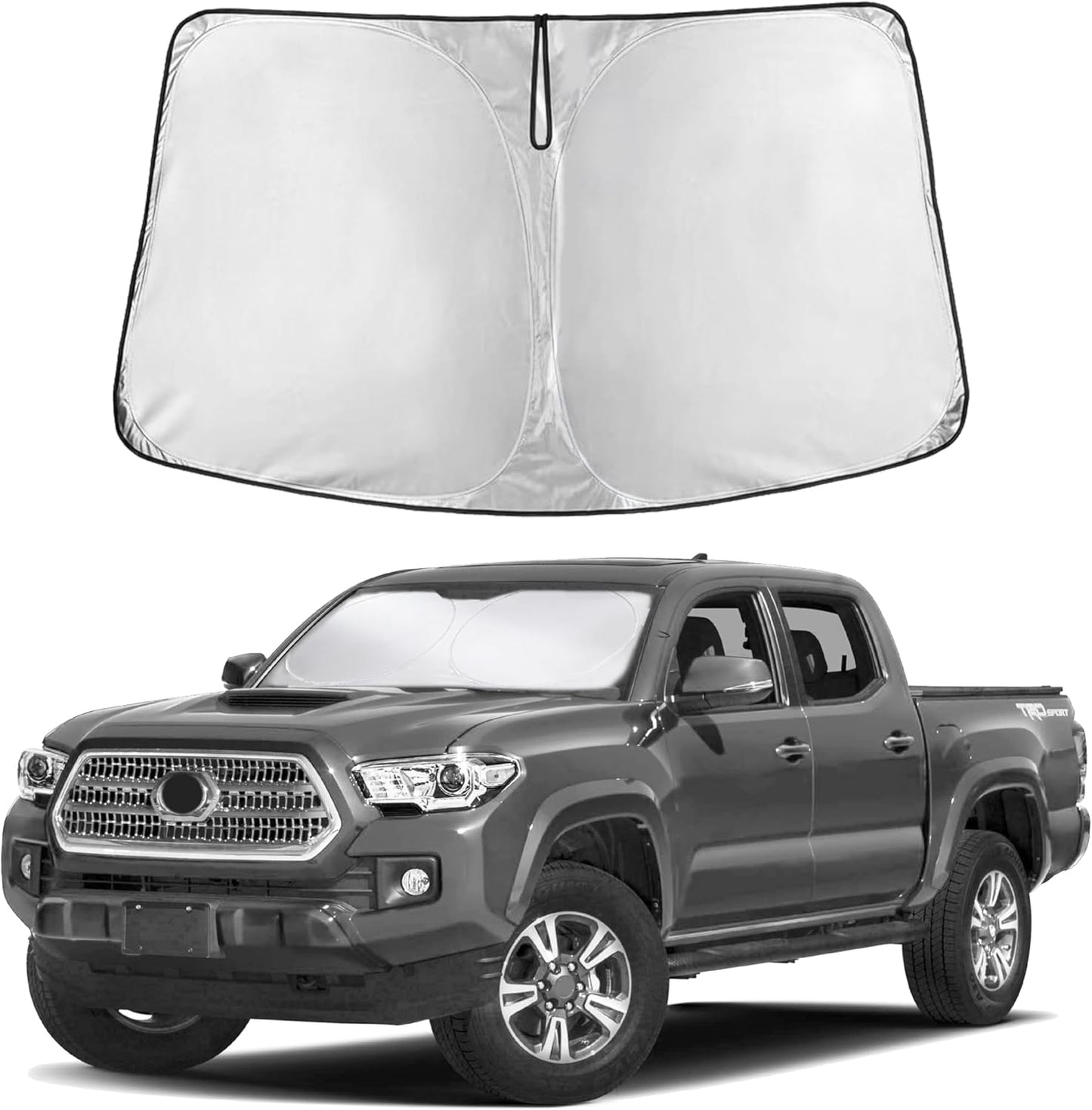 Toyota Tacoma 2016–2025 Windshield Sunshade | 4-Layer 240T Front Window Shade, Custom Toyota Tacoma 2Dr/4Dr Pickup Truck | Sun Visor Blocks 100% UV Rays & Heat