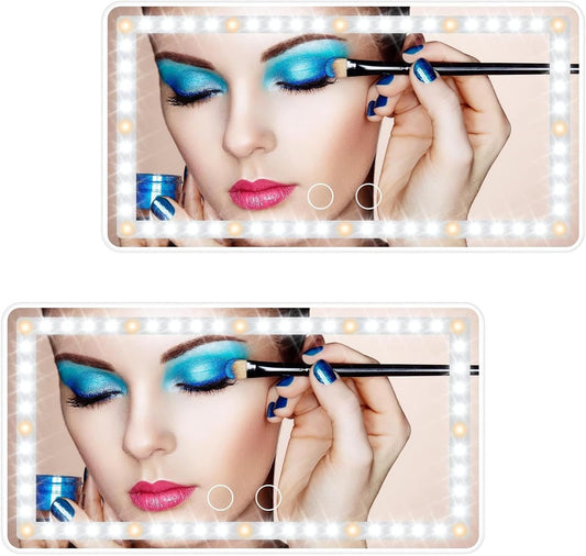 Car Vanity Mirror, with 3 Light Modes & 60 LEDs - Rechargeable Dimmable Clip-on Rear View Sun-Shading Cosmetic Makeup Mirror, Universal for Car SUV (White, 2 Pack)