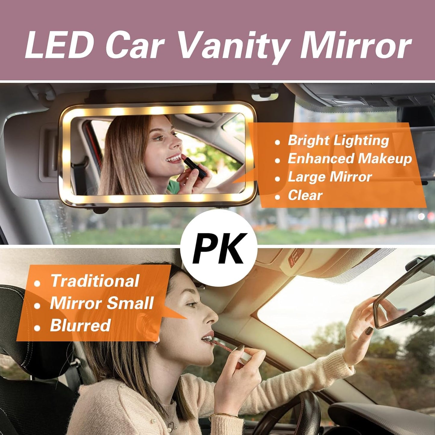 Car Visor Vanity Mirror with Light,LED Sun Visor Mirror,Truck Makeup Mirrors with 3 Light Modes & Dimmable Touch Screen,Car Accessories for Women and Girl