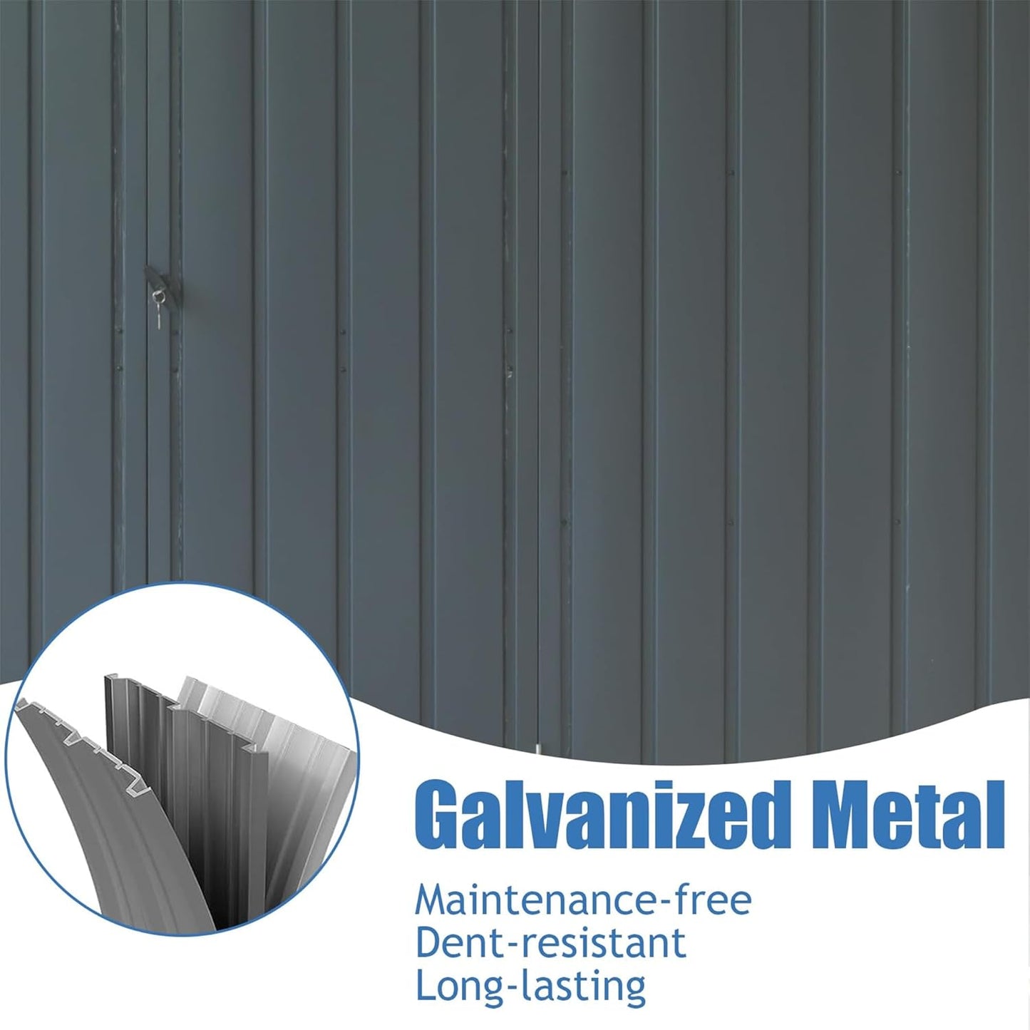 IKERY Large Galvanized Steel Storage Shed 11' x 9' with Windows & Lockable Door - Outdoor Garden & Utility Tool Shed for Backyard, Patio - Dark Gray