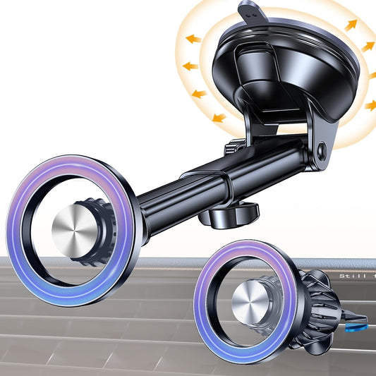 Coolpow for MagSafe Car Mount【Windshield+Vent+Dash】Magnetic Phone Holder for Car Phone Holder Mount Cell Phone Holders for Your Car Accessories Suction Cup Stand for Garmin GPS Fit iPhone 16 15 14 13